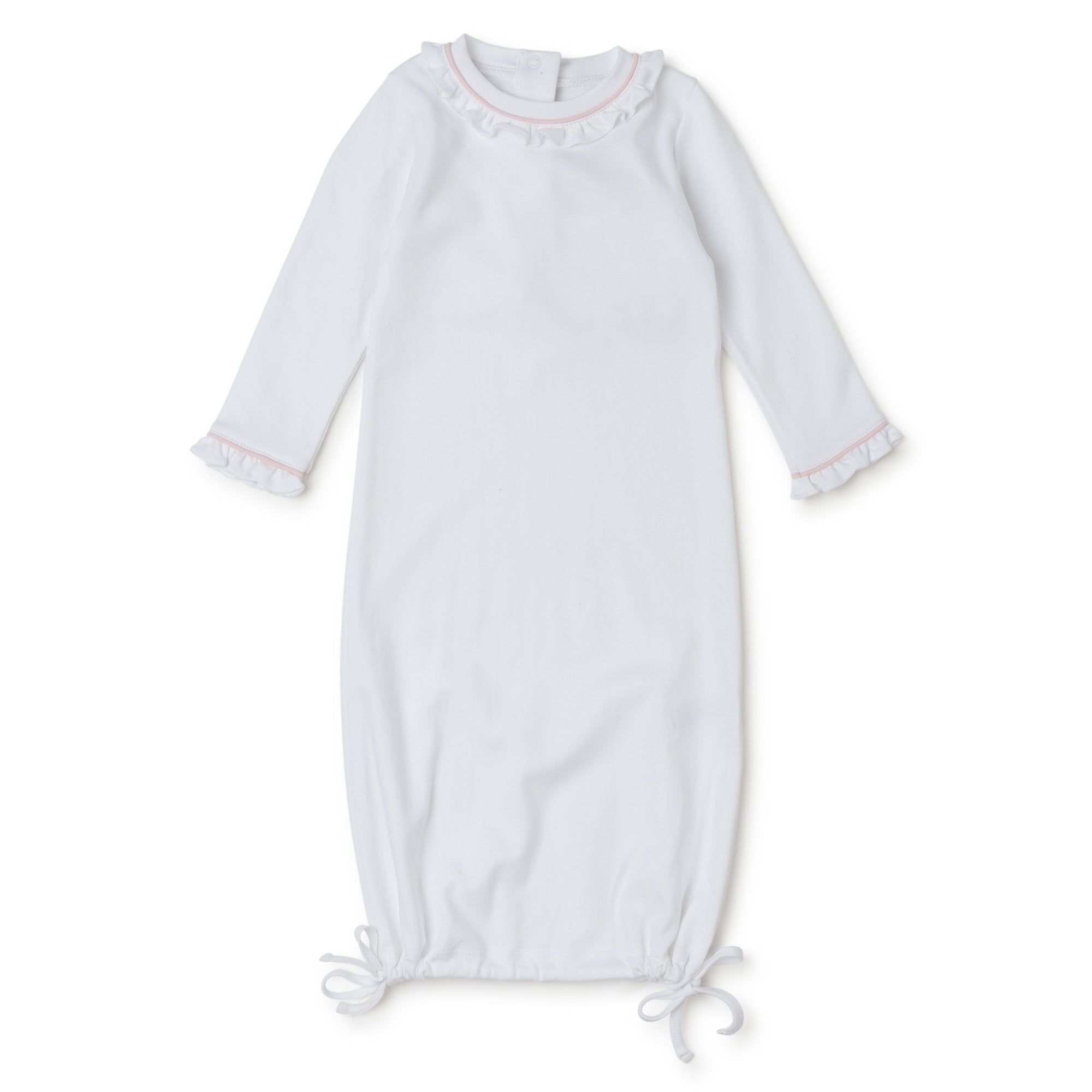 Georgia Pima Cotton Daygown For Girls - White With Light Pink Piping