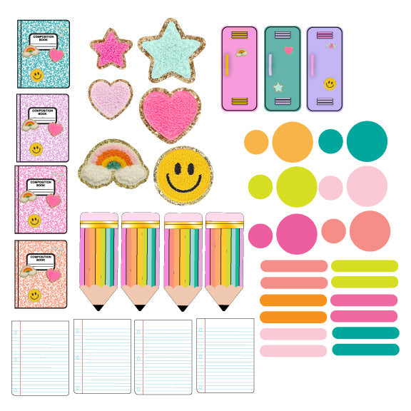 School Themed Giant Confetti - Patches, Lockers, Rainbow Pencils And More