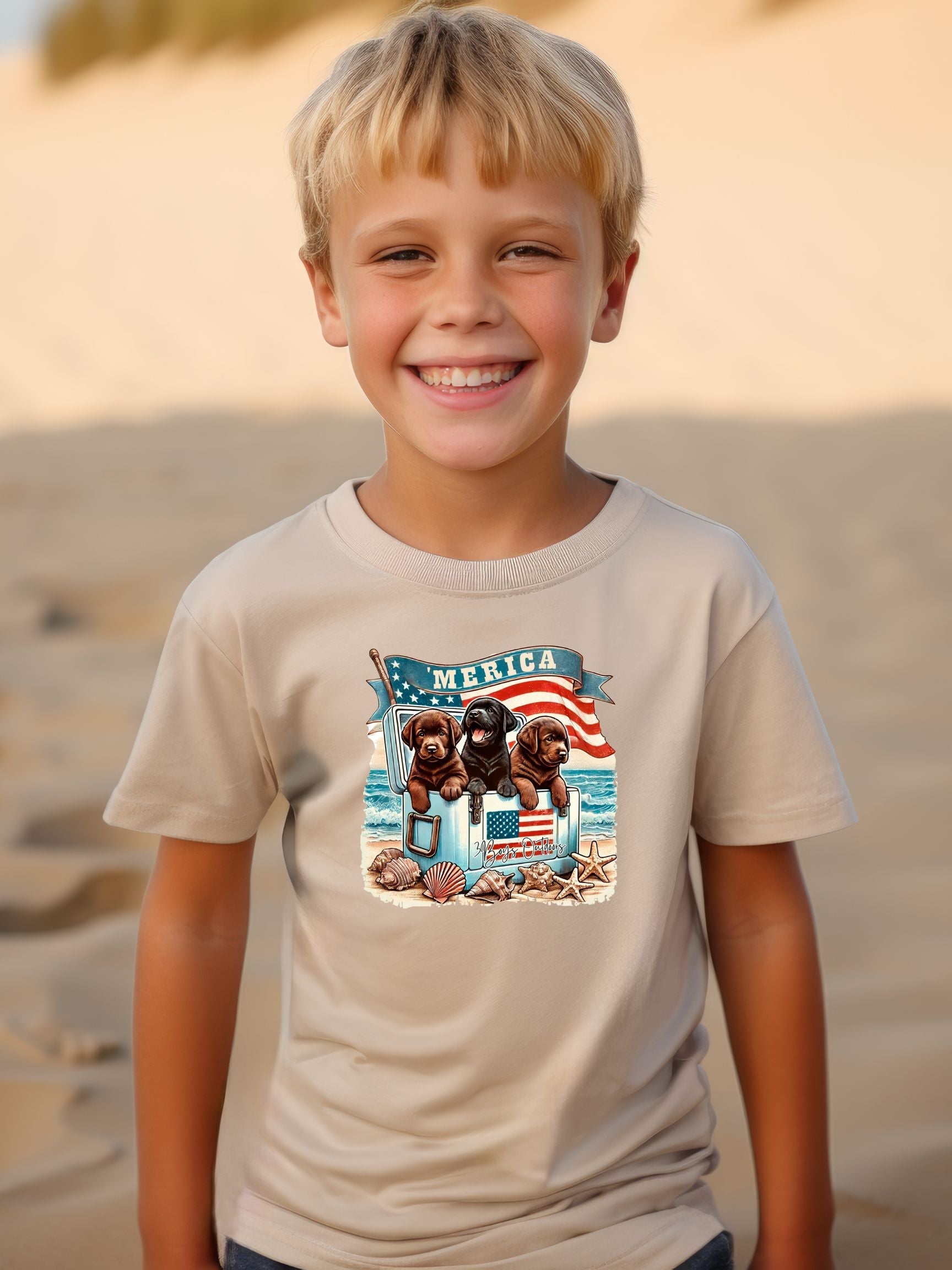 3boys Outdoors Puppies In Cooler 'merica Tee