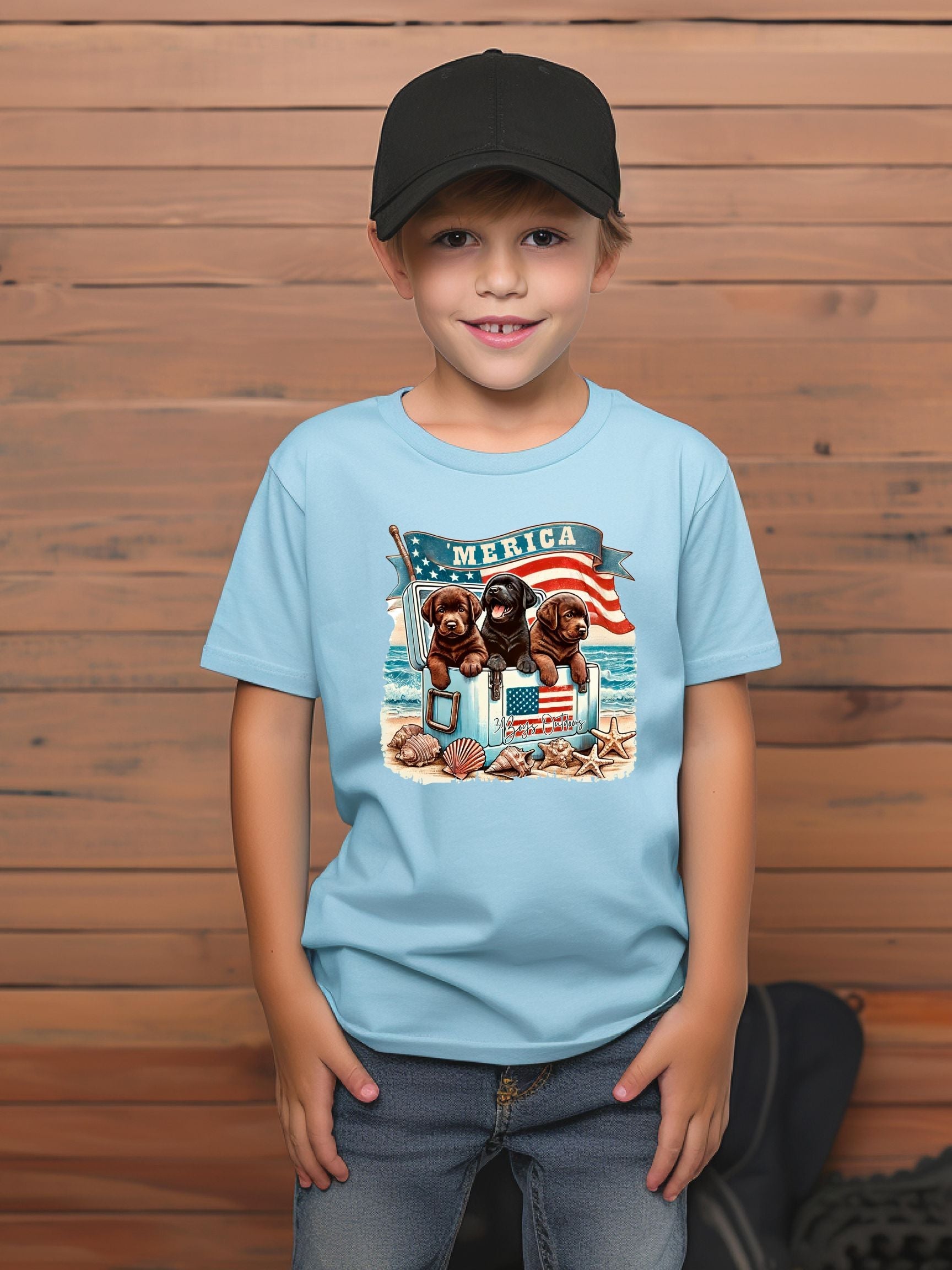 3boys Outdoors Puppies In Cooler 'merica Tee