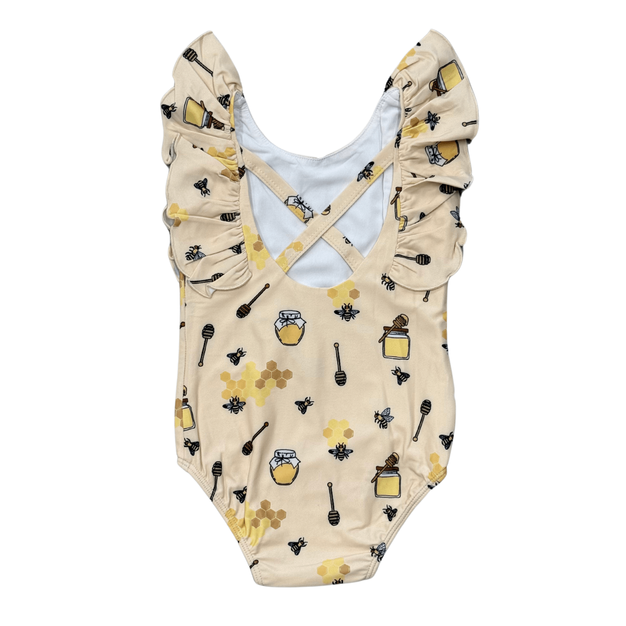 Girl's Ruffle Sleeve Cross Back Swimsuit