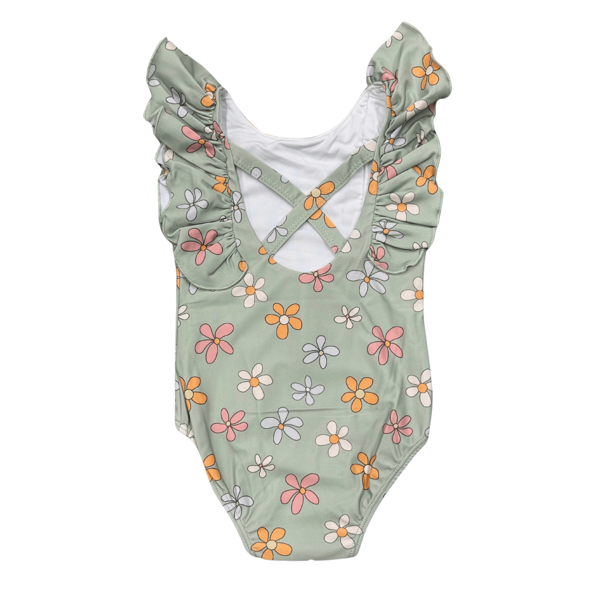 Baby Girl Ruffle Sleeve Cross Back Swimsuit