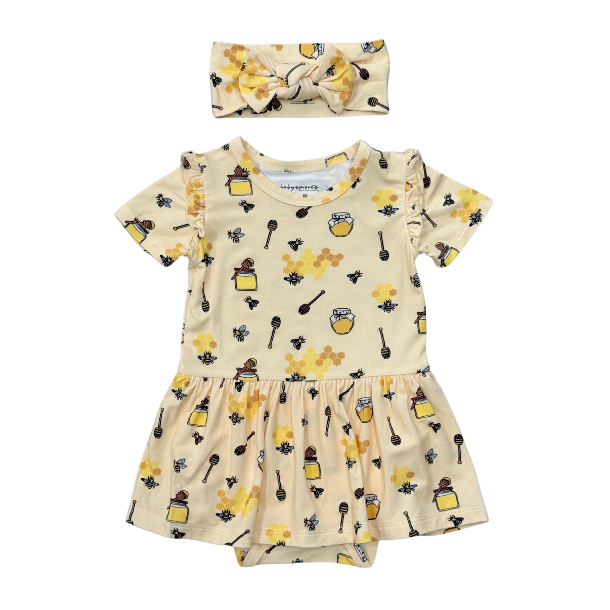 Girl's Short Sleeve Bodysuit Dress Set