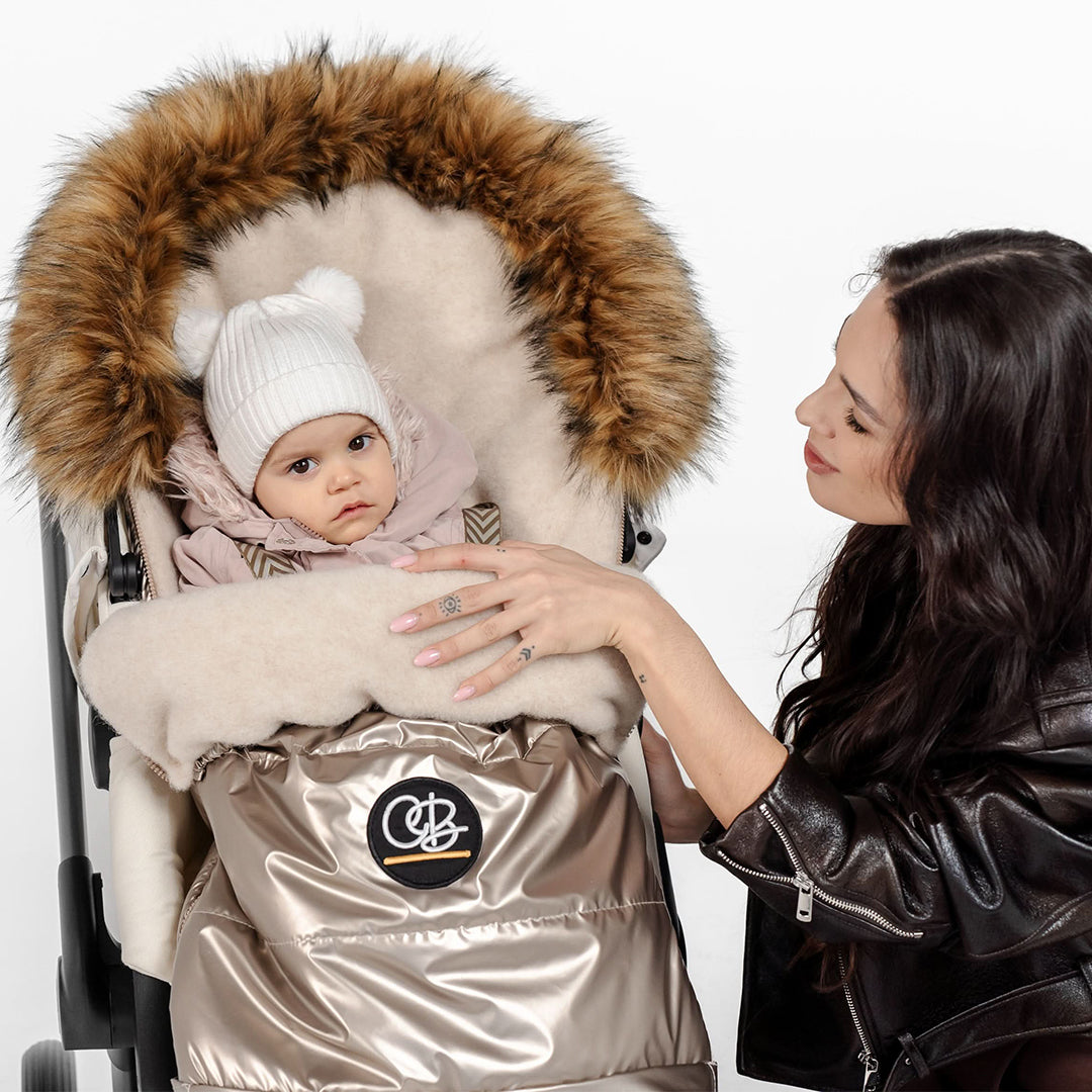 Pastel Gold Organic Premium Beige Wool Adjustable Footmuff