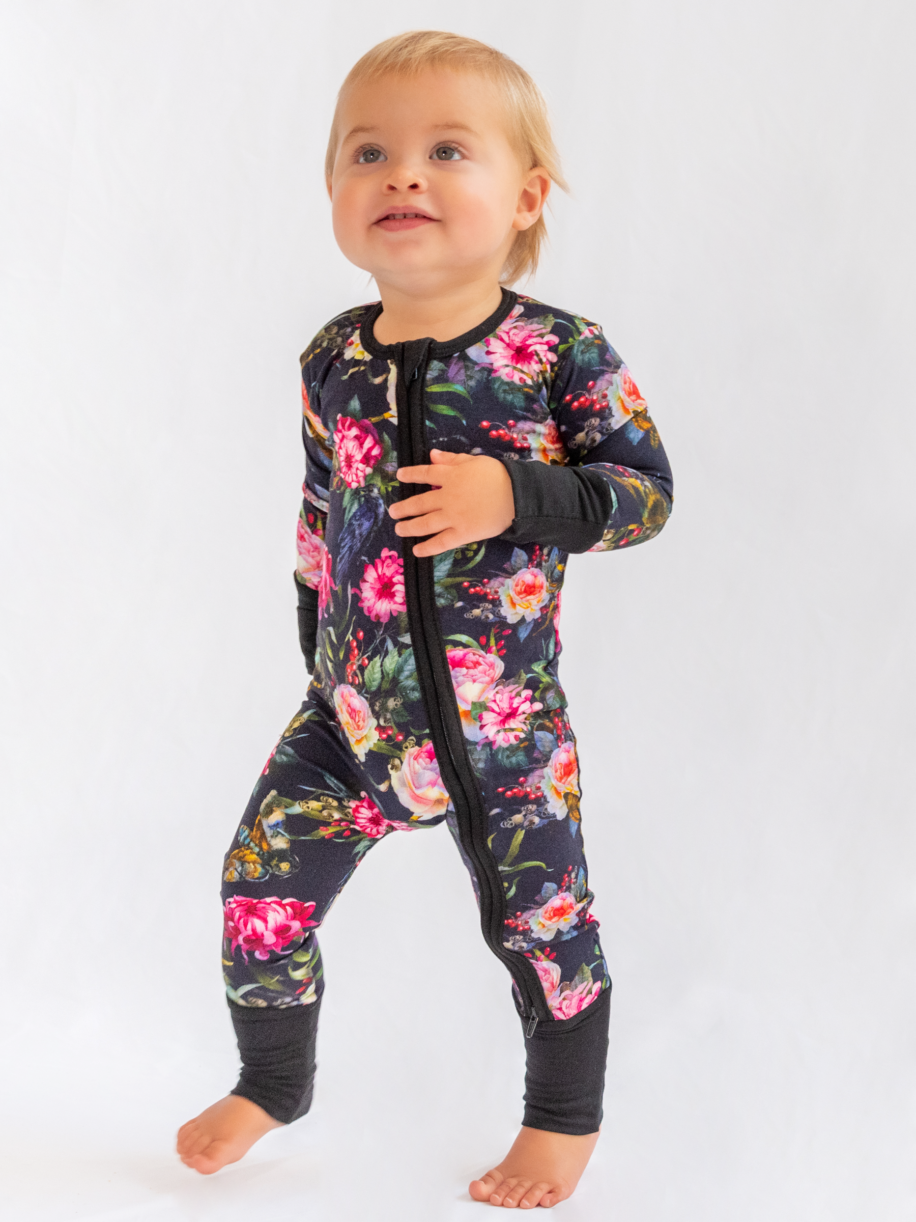 Gothic Floral Zip Romper