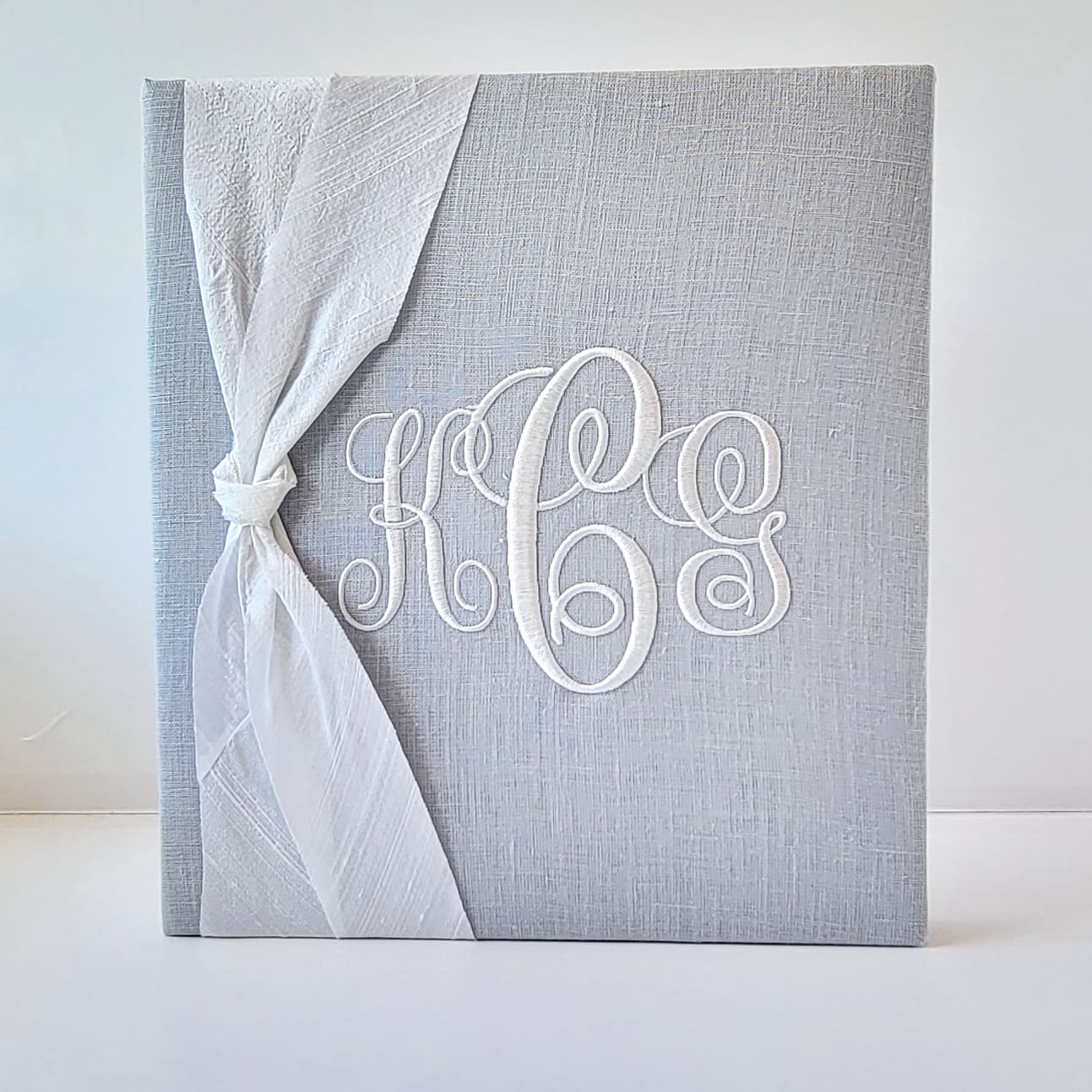 Baby Memory Book - Gray Linen (w/ Silk Bow)