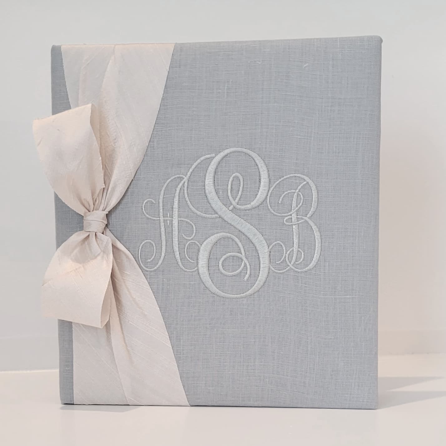 Baby Memory Book - Gray Linen (w/ Silk Bow)