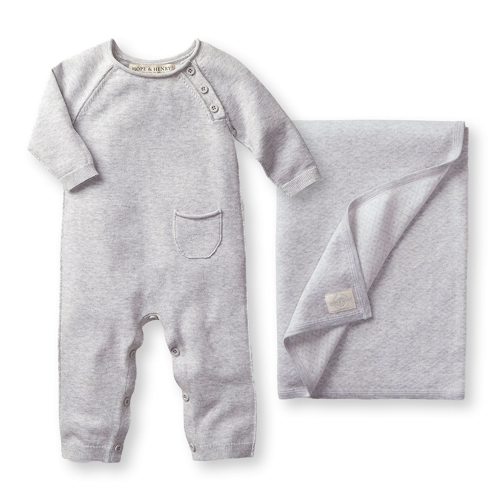 Raglan Knit Romper & Jacquard Blanket Gift Set