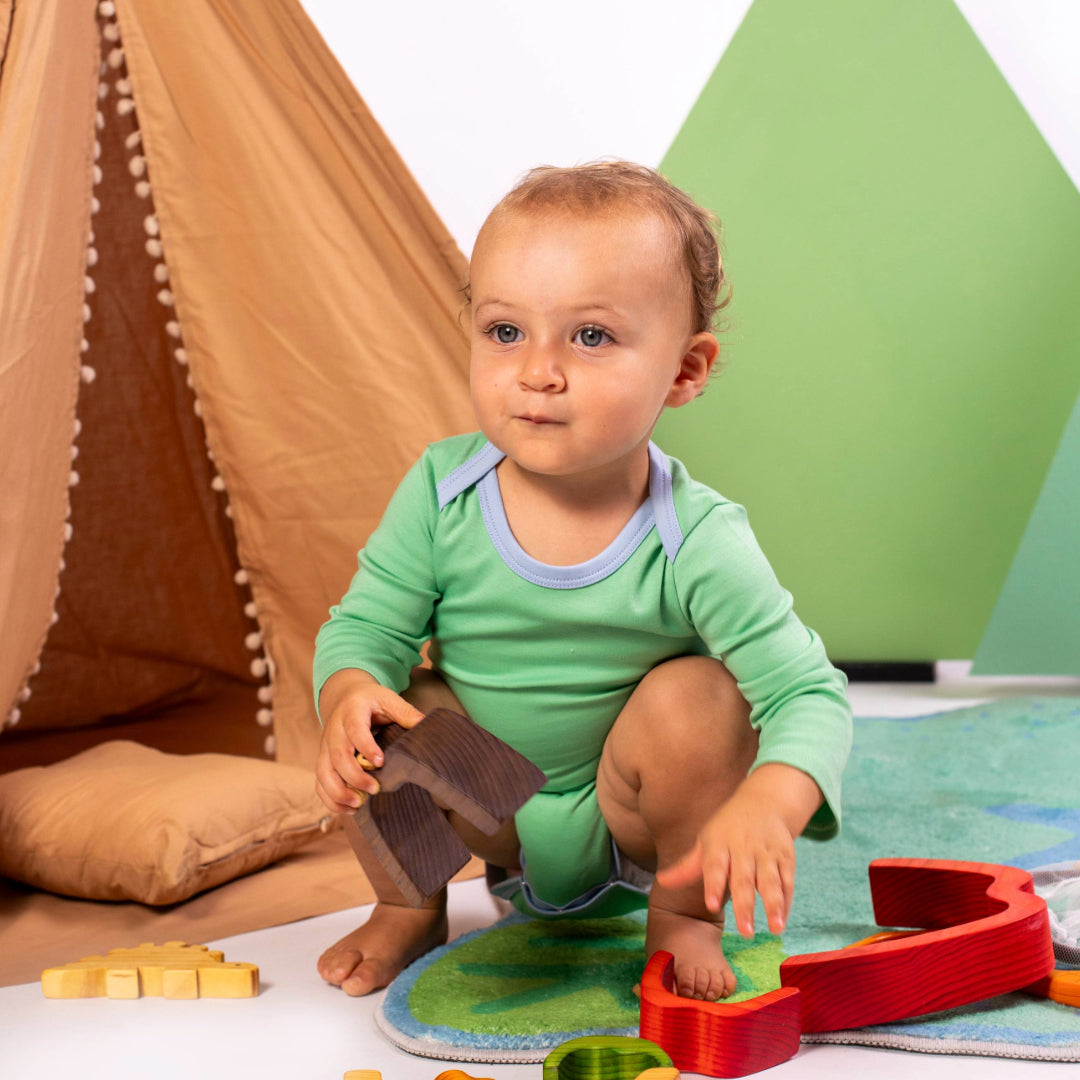 Long Sleeve Bodysuit In Grass Green With Blue