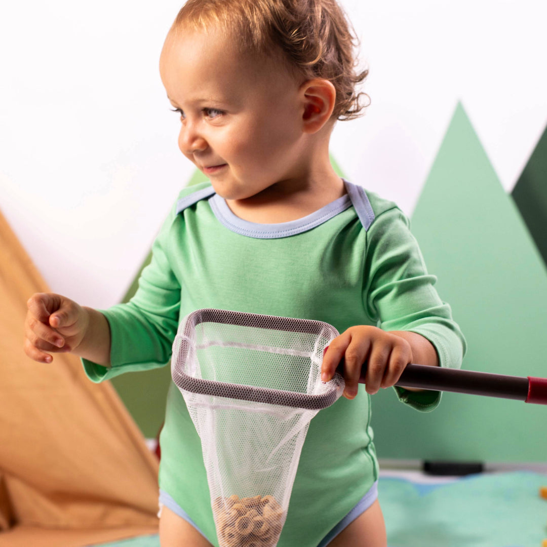 Long Sleeve Bodysuit In Grass Green With Blue