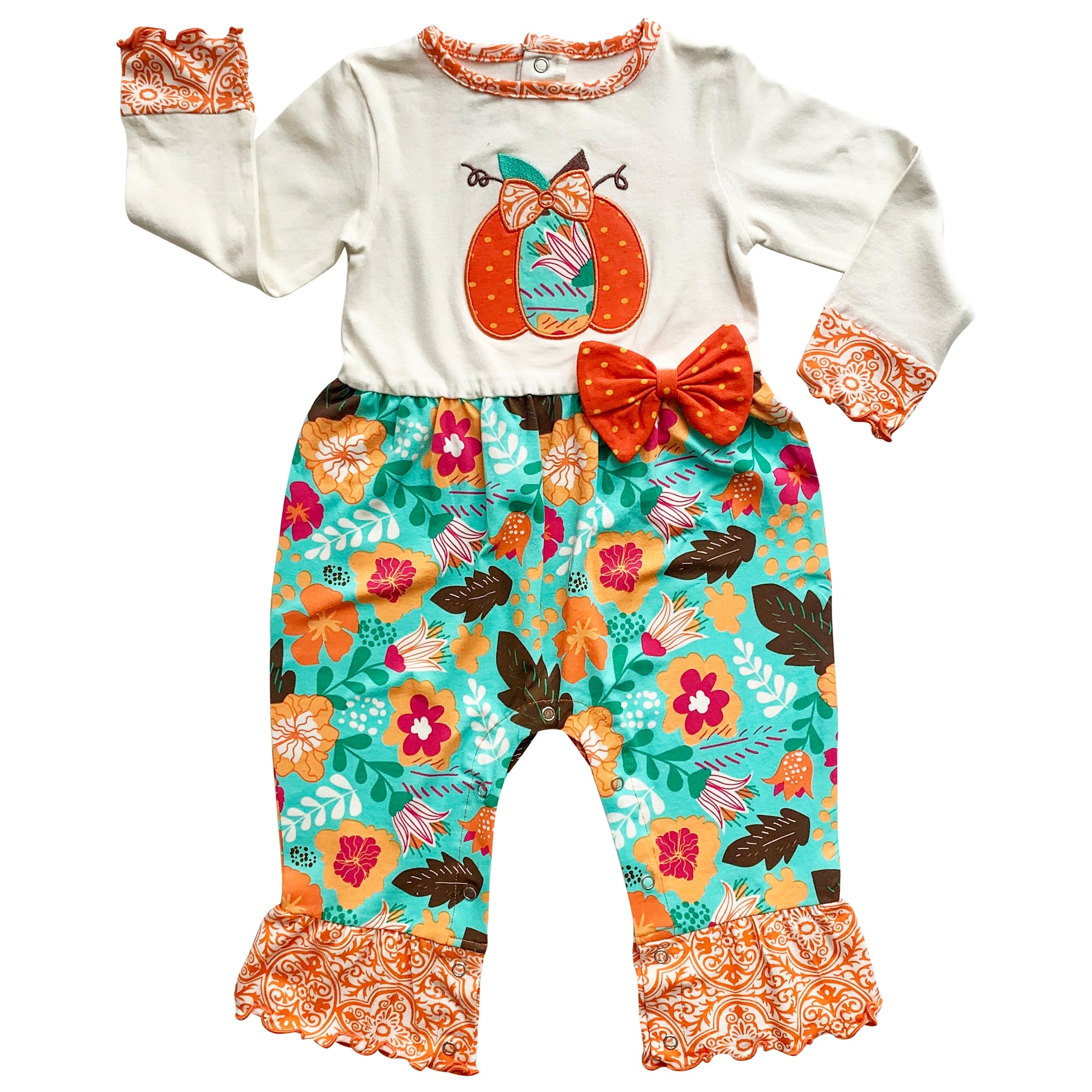 Annloren Baby Toddler Girls Thanksgiving Autumn Orange Pumpkin Romper