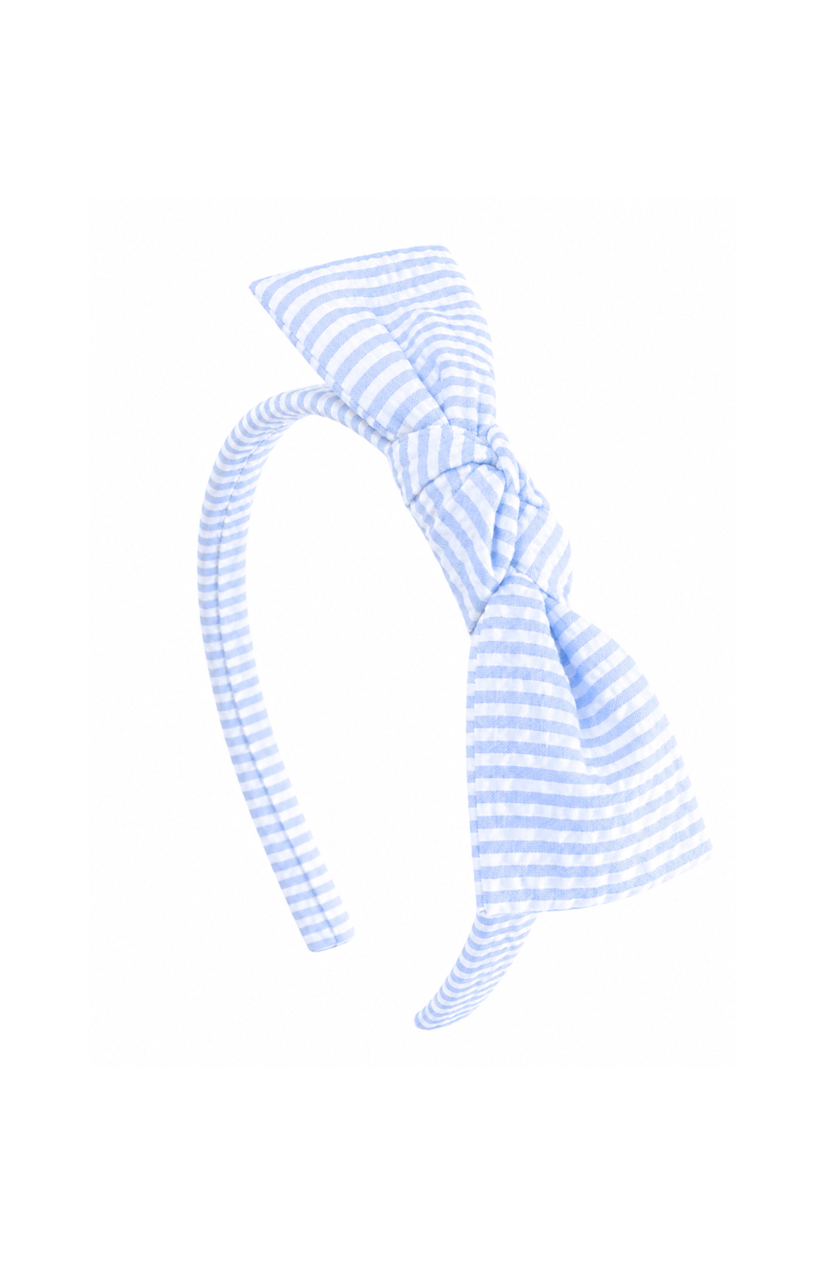 Seersucker Bow Headband In Blue/white
