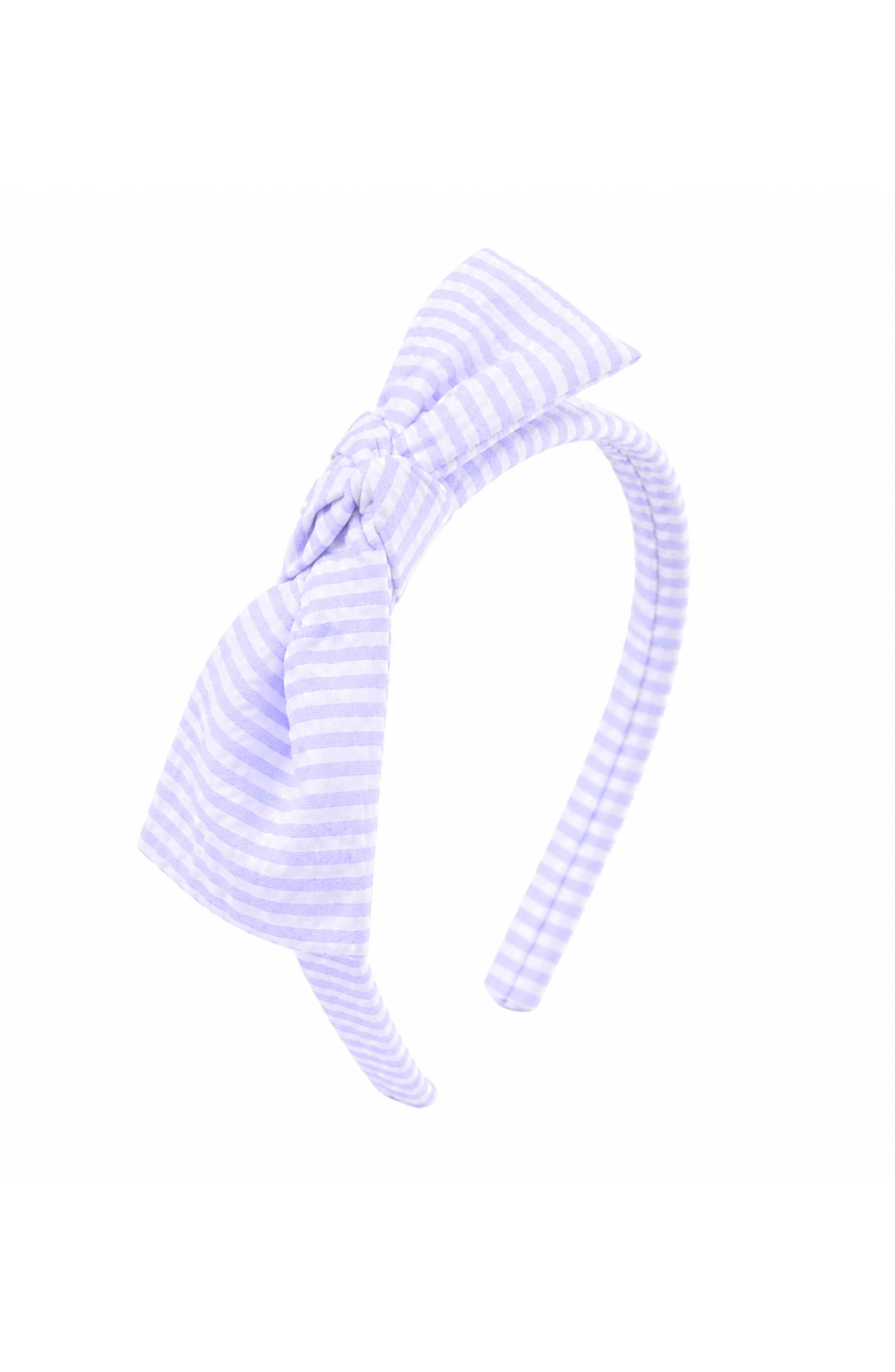 Seersucker Bow Headband In Lavender/white