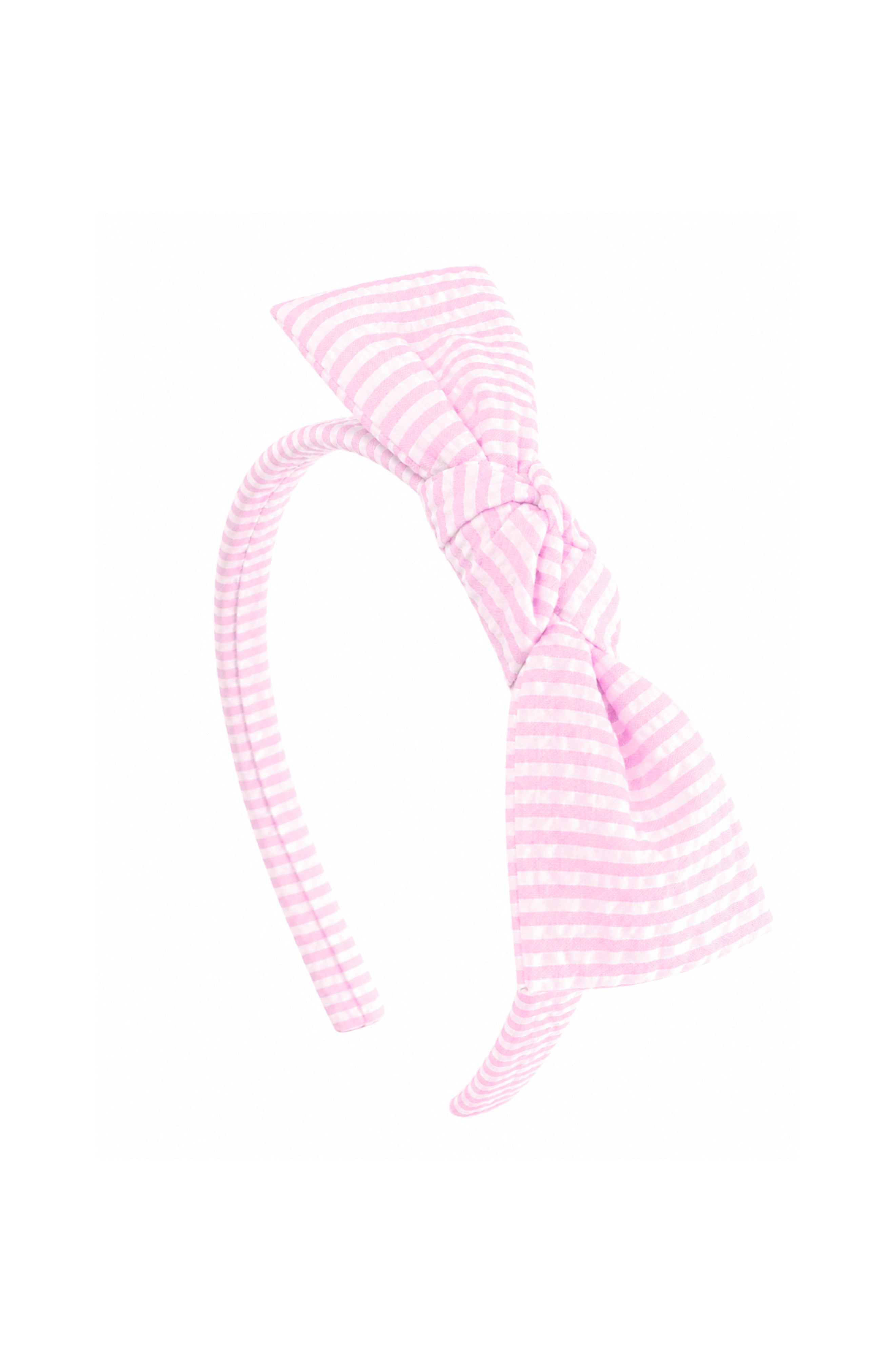 Seersucker Bow Headband In Pink/white