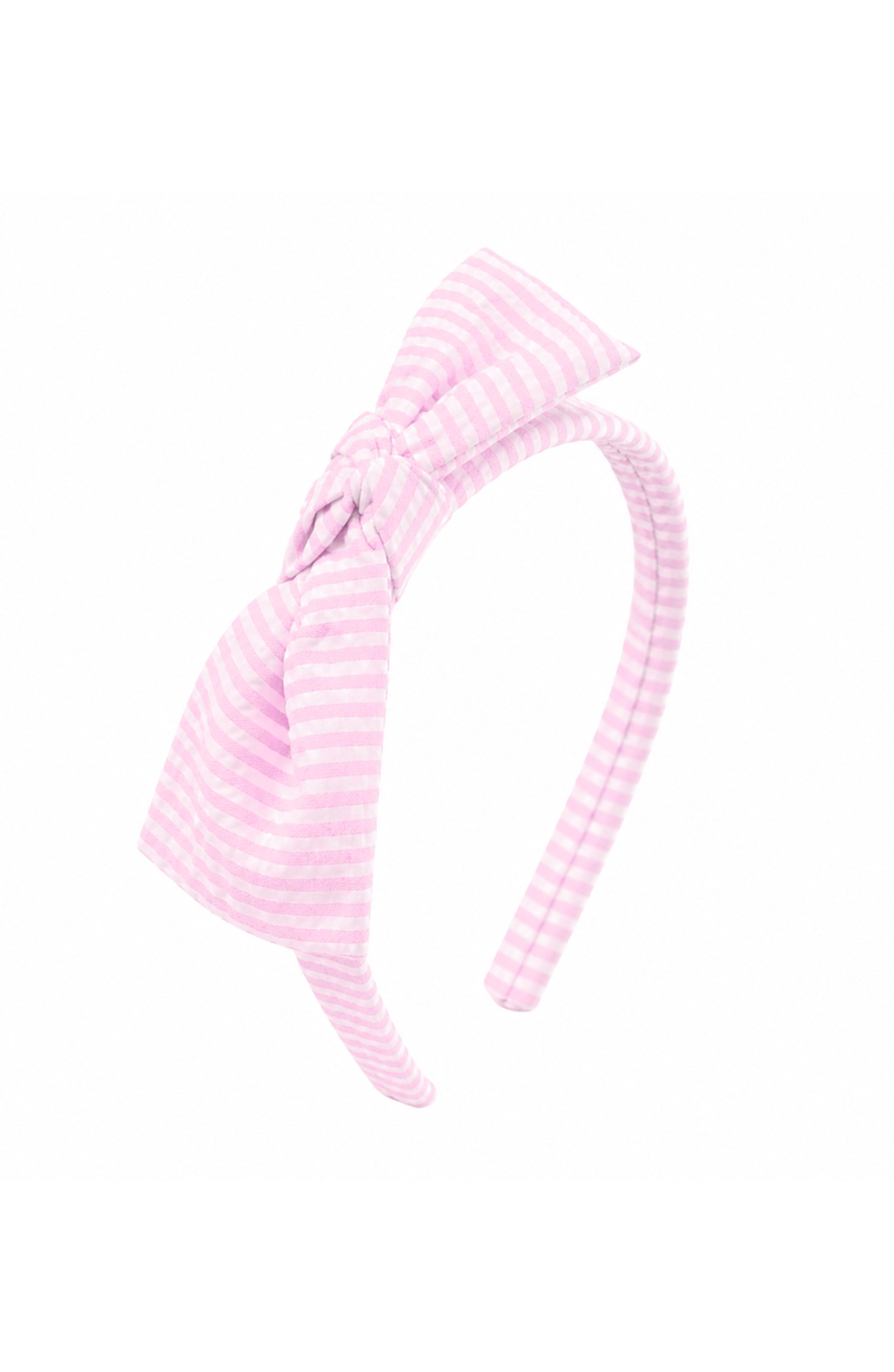Seersucker Bow Headband In Pink/white