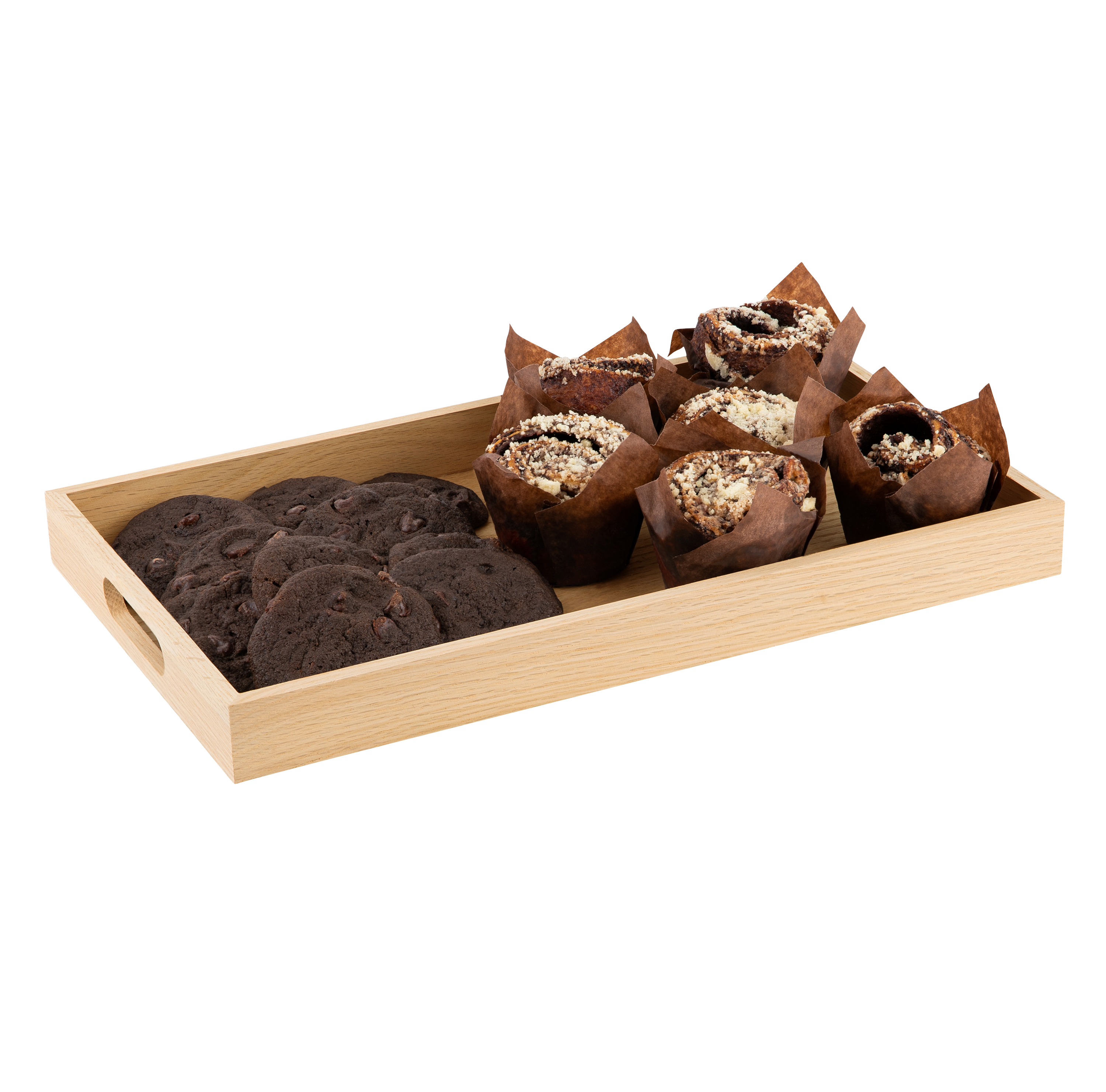 Oak Wood Nested Serving Trays Five Piece Set Of Rectangular Quality Wooden Trays With Cut Out Handles