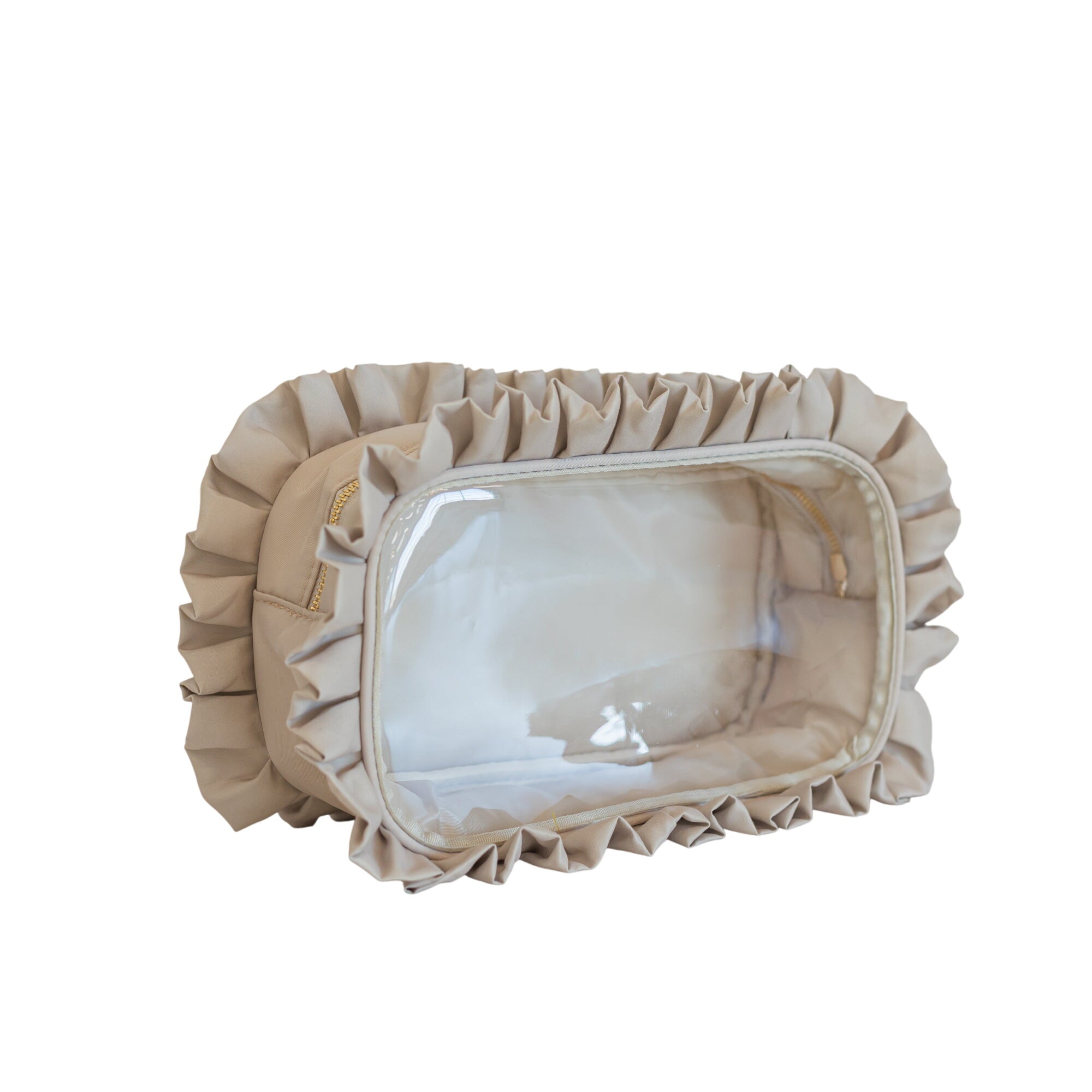 Ruffled Nylon Large Clear Pouch