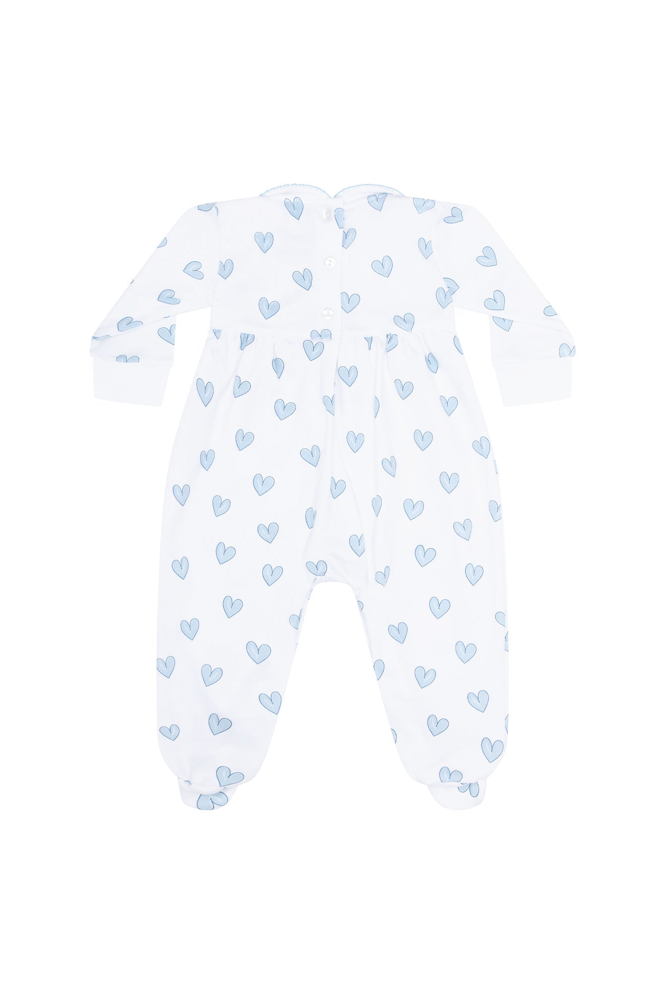 Blue Heart Print Smocked Footie