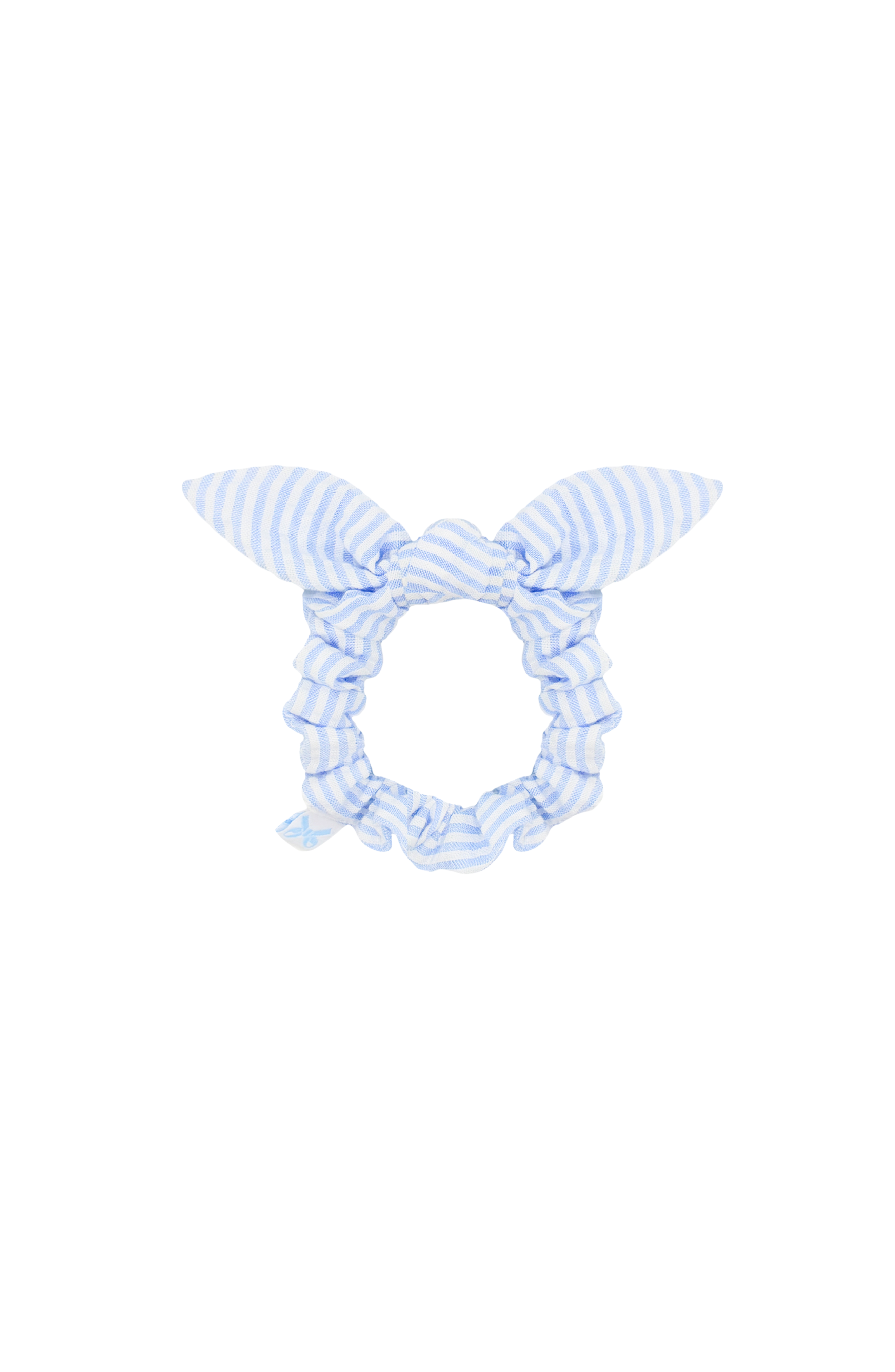 Seersucker Bow Scrunchie In Blue/white
