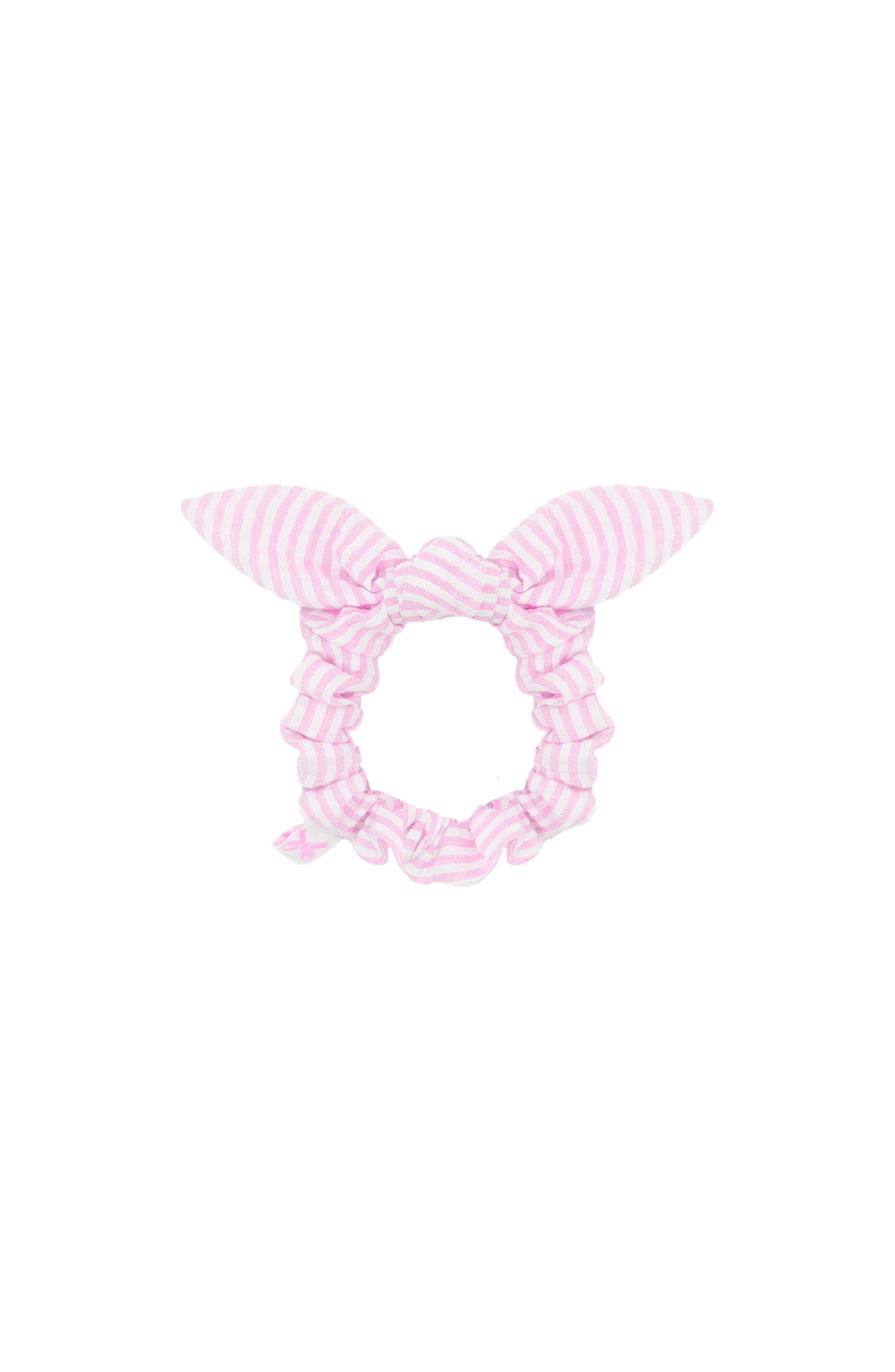 Seersucker Bow Scrunchie In Pink/white