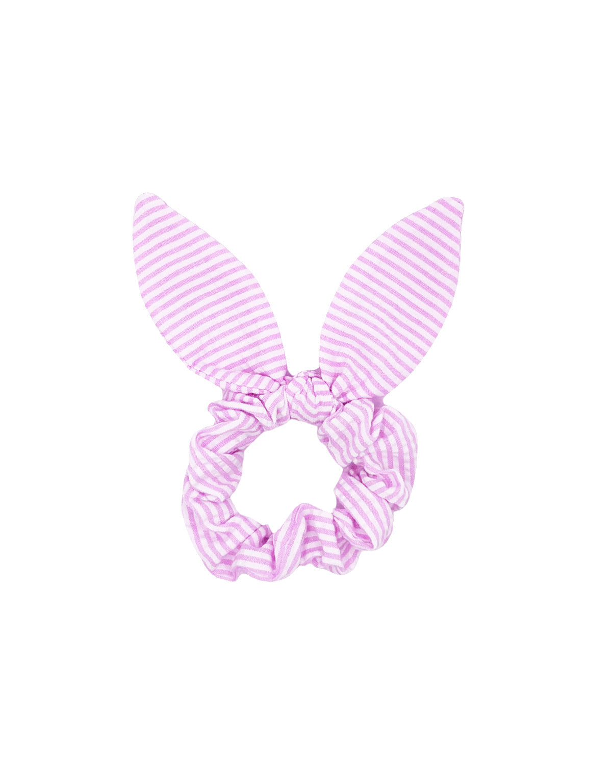 Seersucker Bow Scrunchie In Pink/white