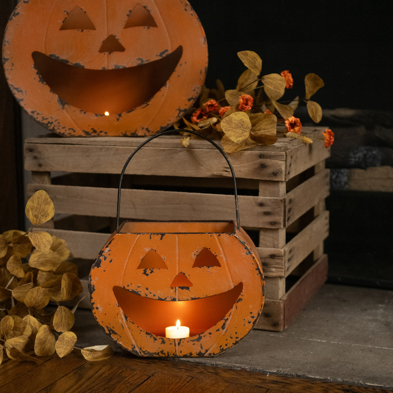 Happy Jack O Lantern Metal Bucket