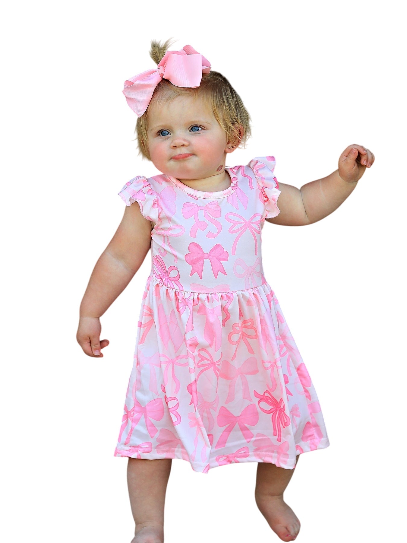 Easter Bow Print Flying Sleeve Girls Dress