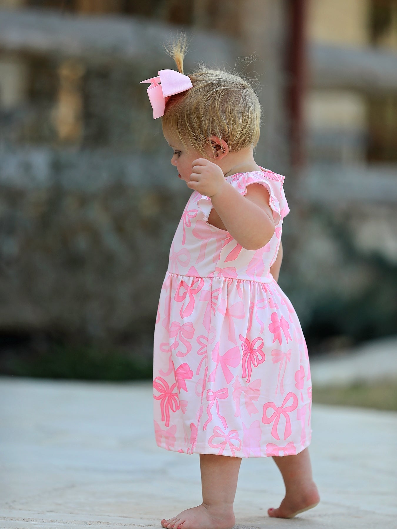 Easter Bow Print Flying Sleeve Girls Dress