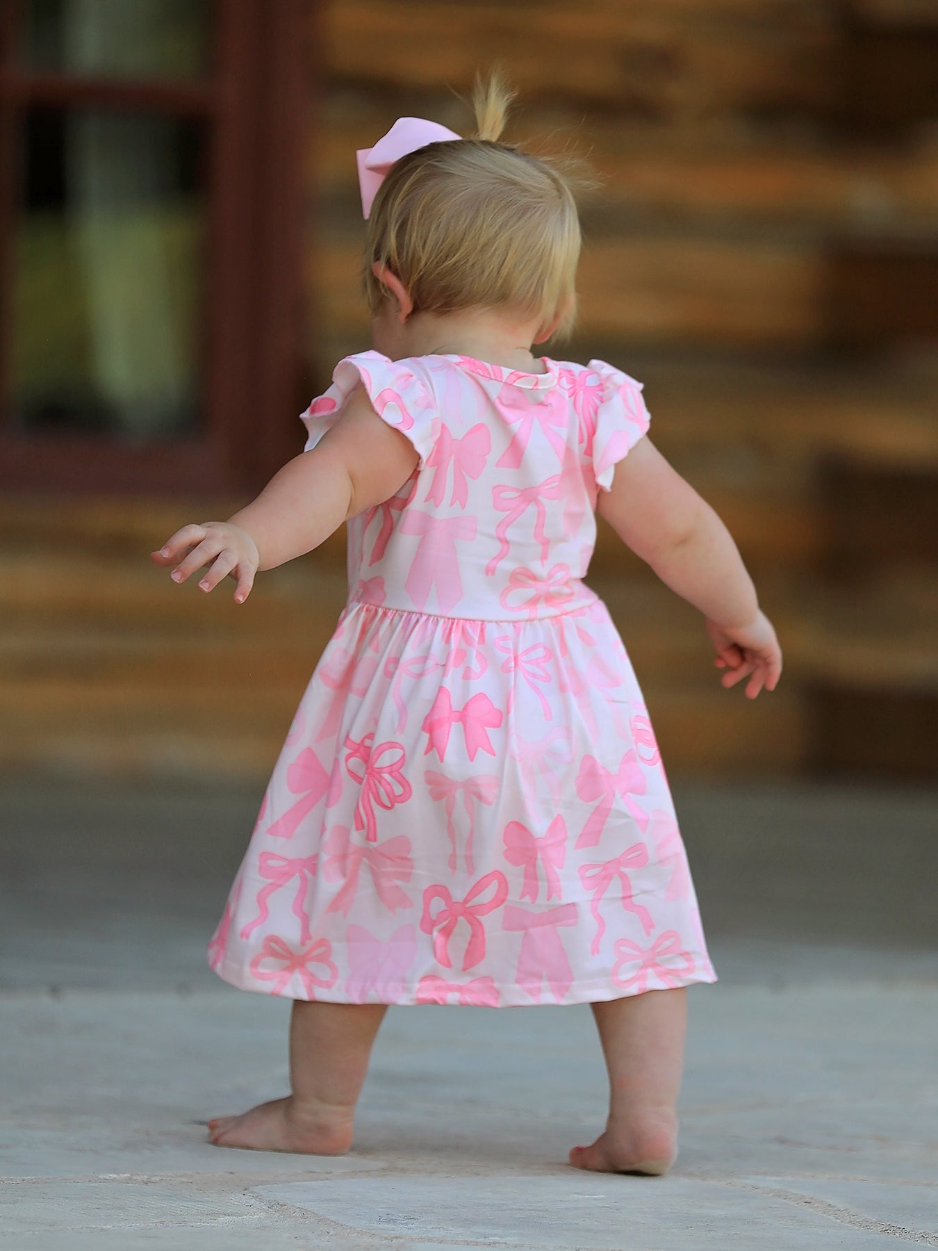 Easter Bow Print Flying Sleeve Girls Dress
