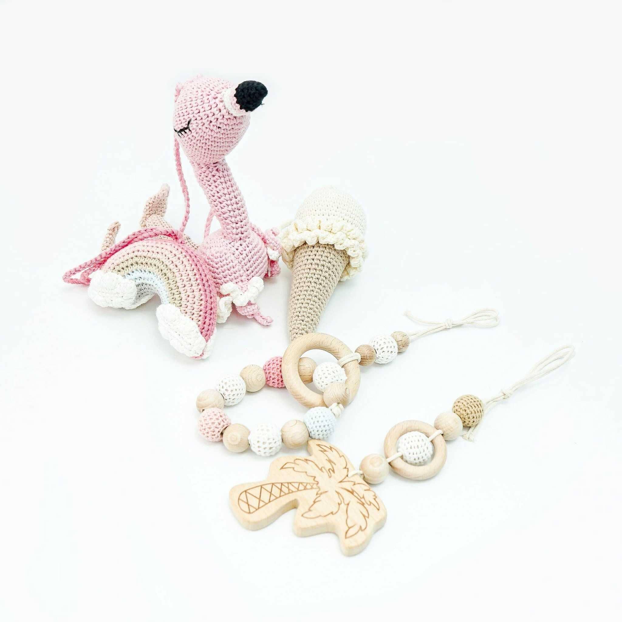 Handmade Crochet Toys For Baby Gym | Flamingo Dreams