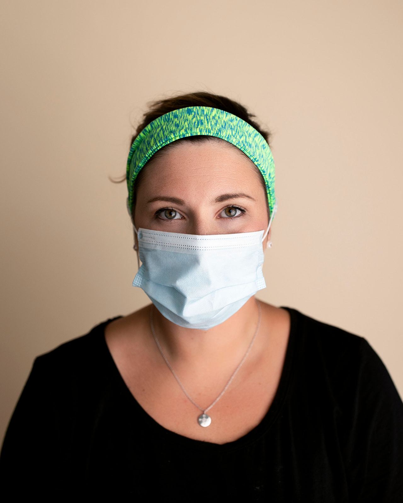 Green & Blue Savior Headbands With Buttons For Masks