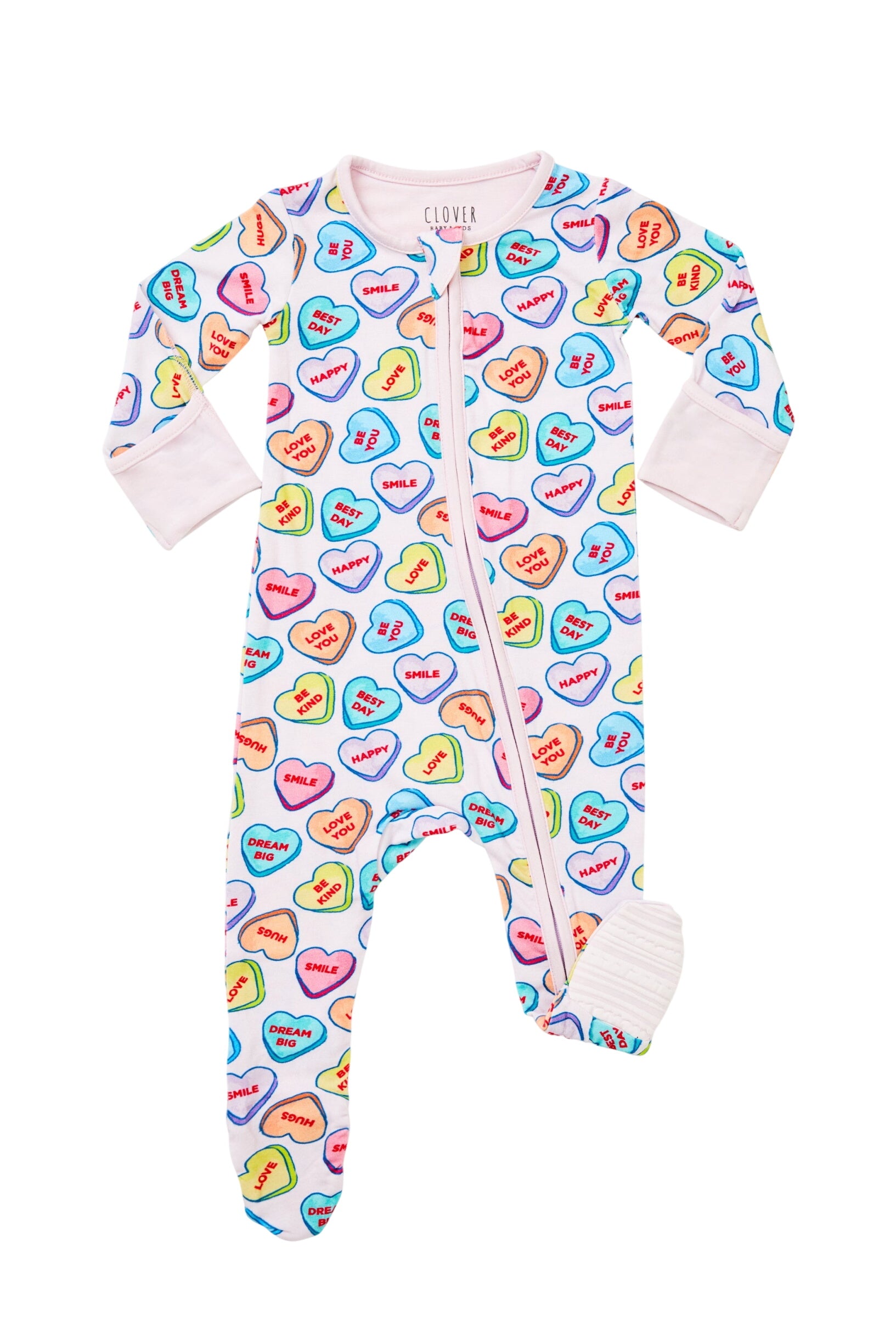 Soft & Stretchy Zipper Footie - Candy Hearts