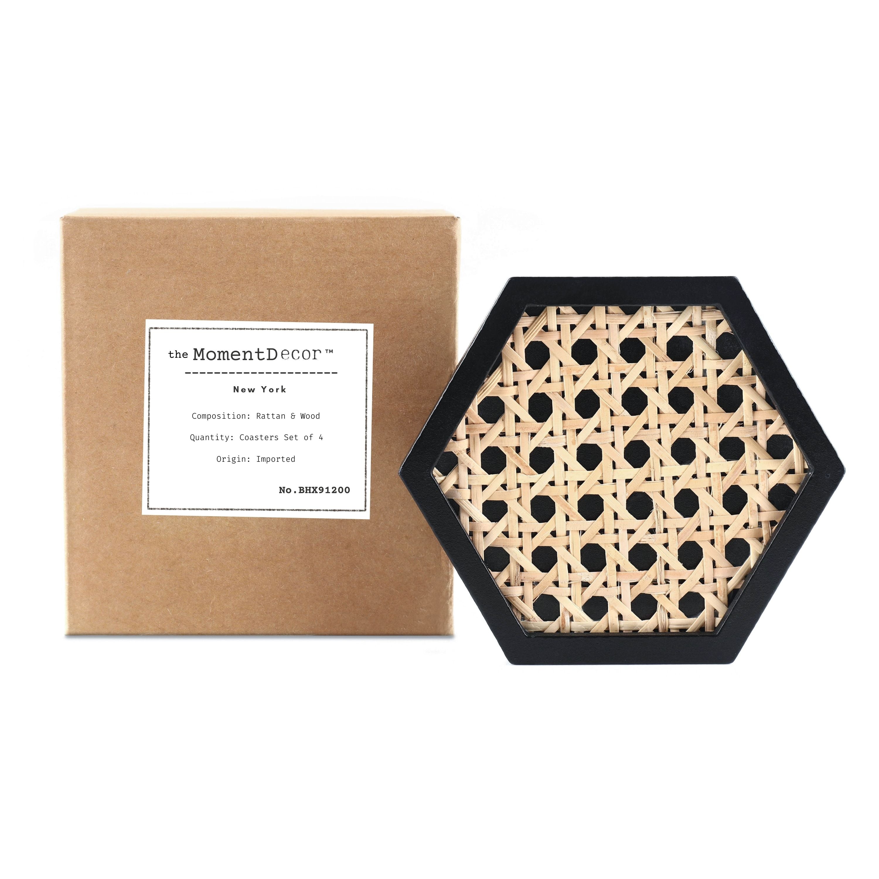 Momentdecor™ Natural Rattan & Wood Coasters Hexagon Shape