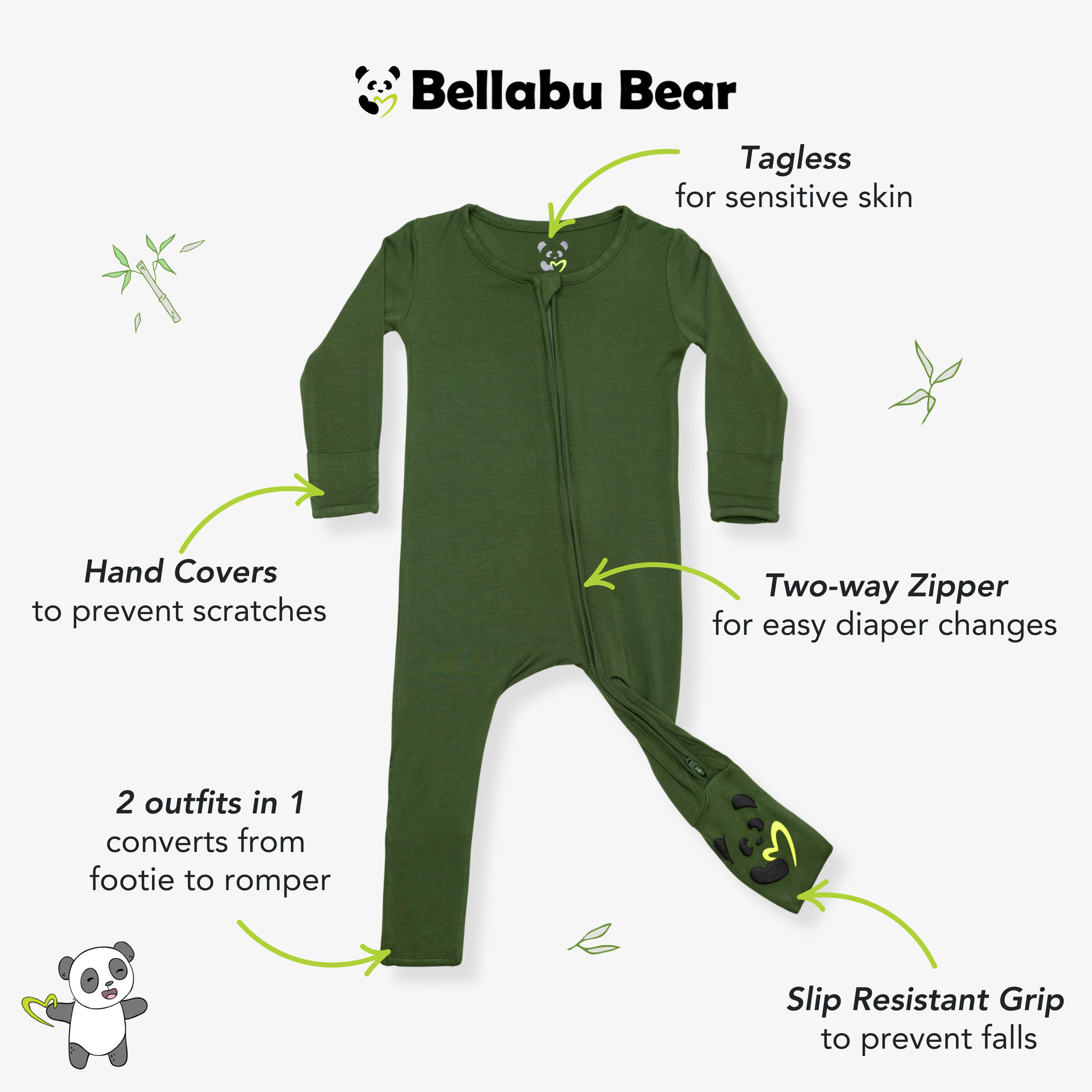 Evergreen Bamboo Convertible Footie