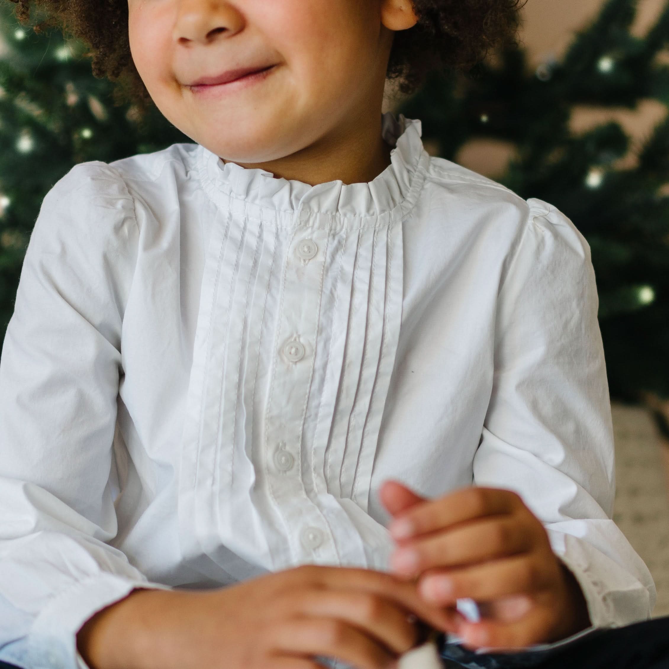 Ruffle Neck Organic Blouse With Pintucks - Baby