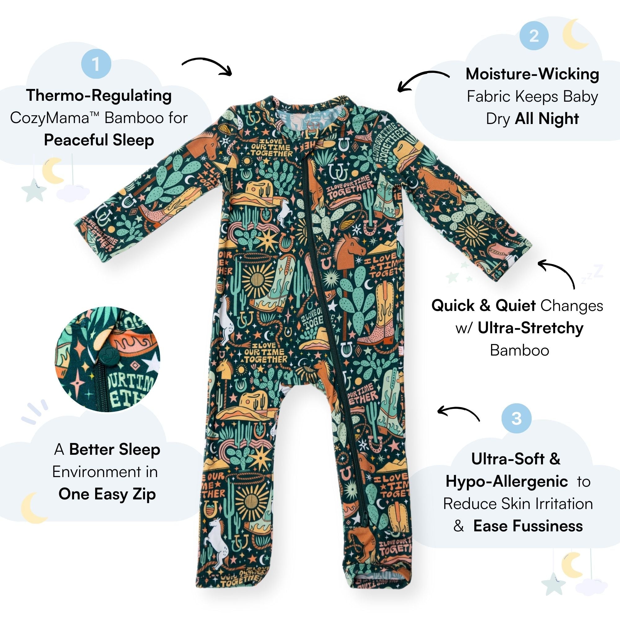 The Second-skin Footless Romper | Wild West | "i Love Our Time Together"