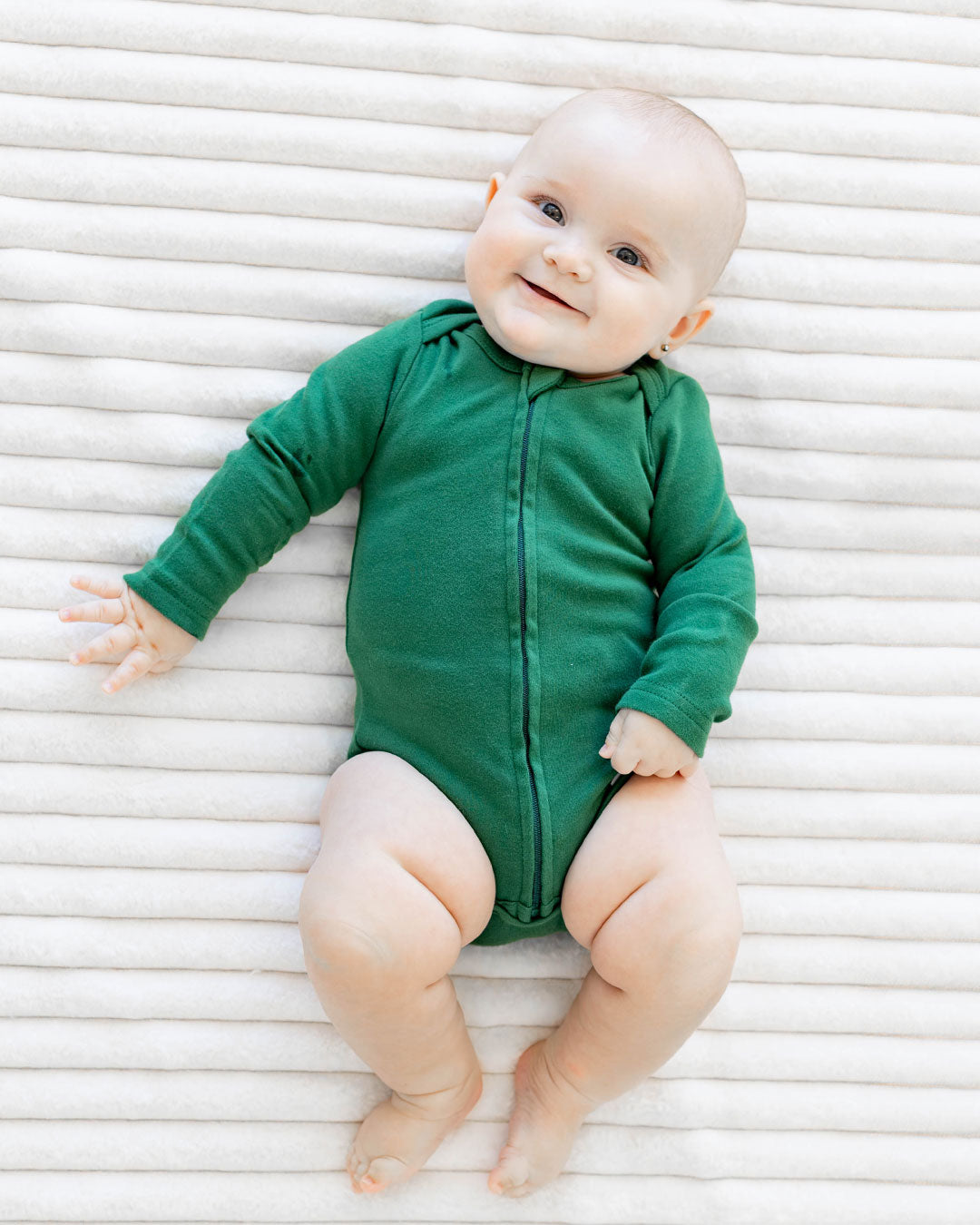 Long Sleeve Zipper Bodysuit In Hunter, 6-9m