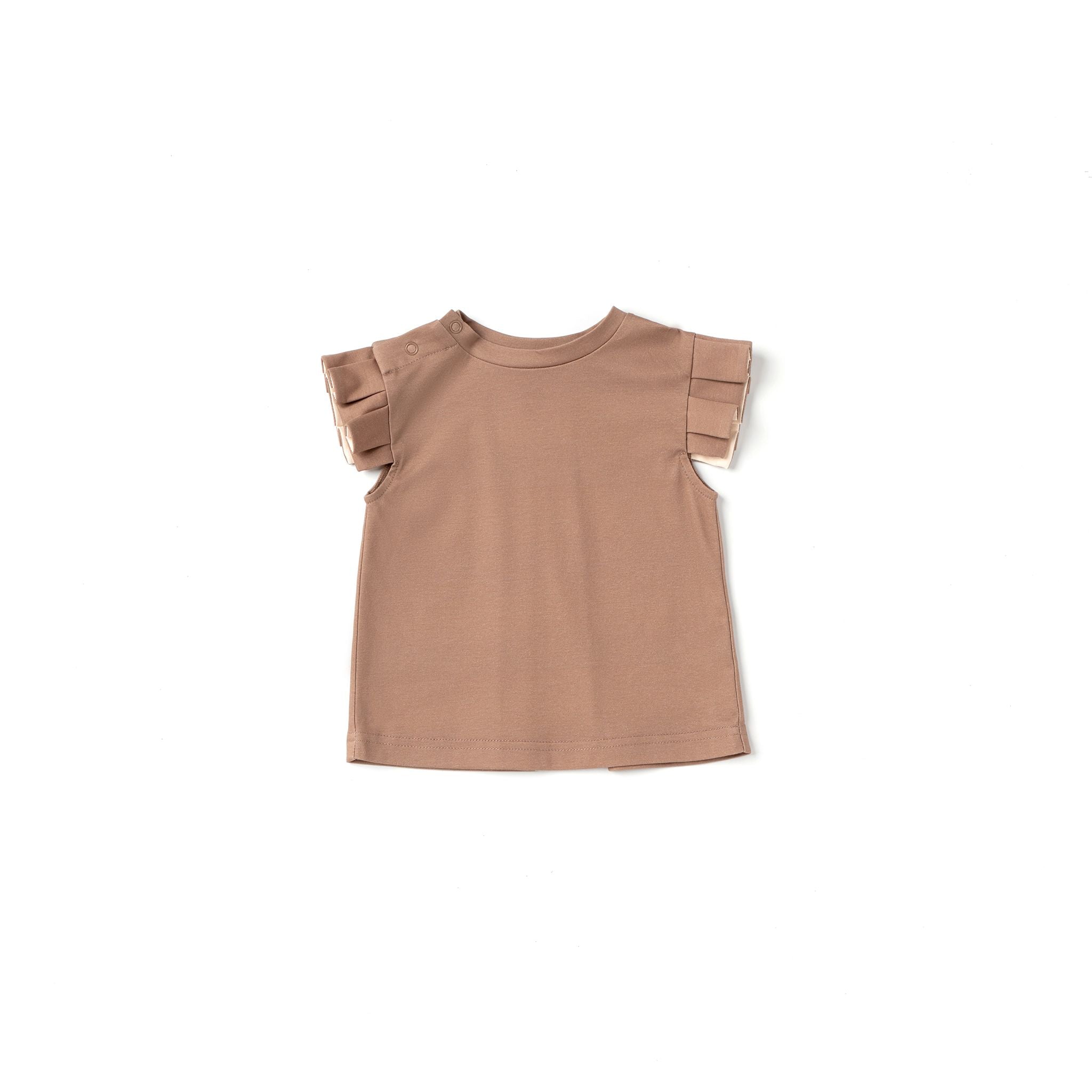 Baby Girl Jersey Top With Knife Pleated Sleeve Ruffle | Mocha
