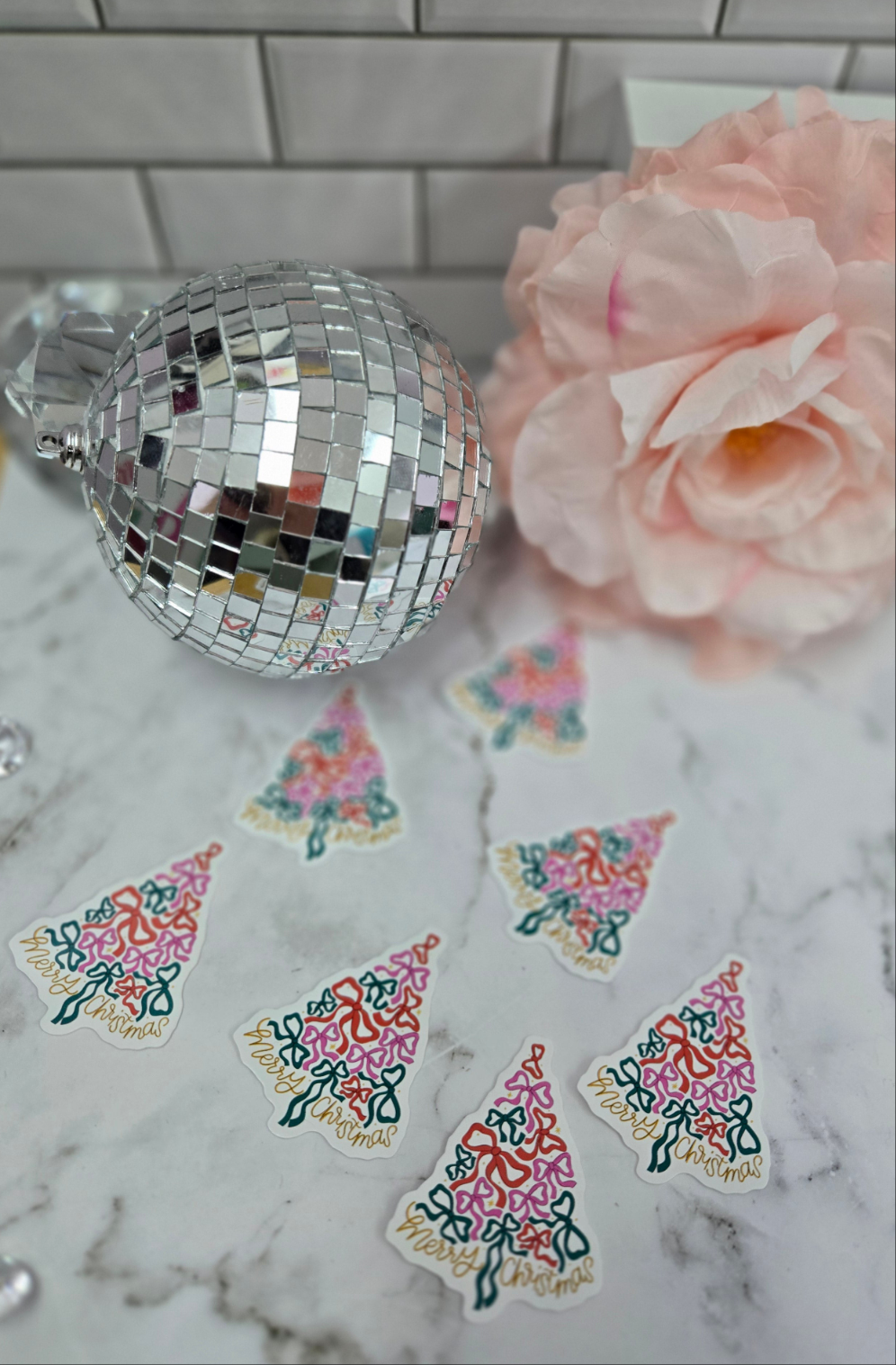 Merry Christmas Bow Tree Sticker