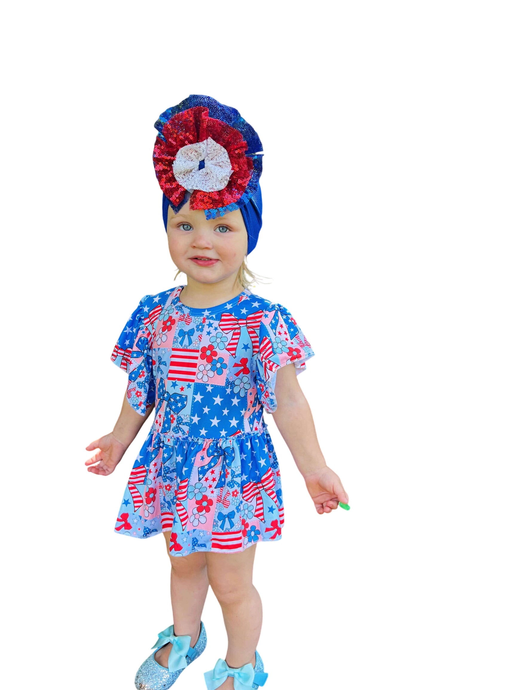 Blue Usa Bows Skirted Romper