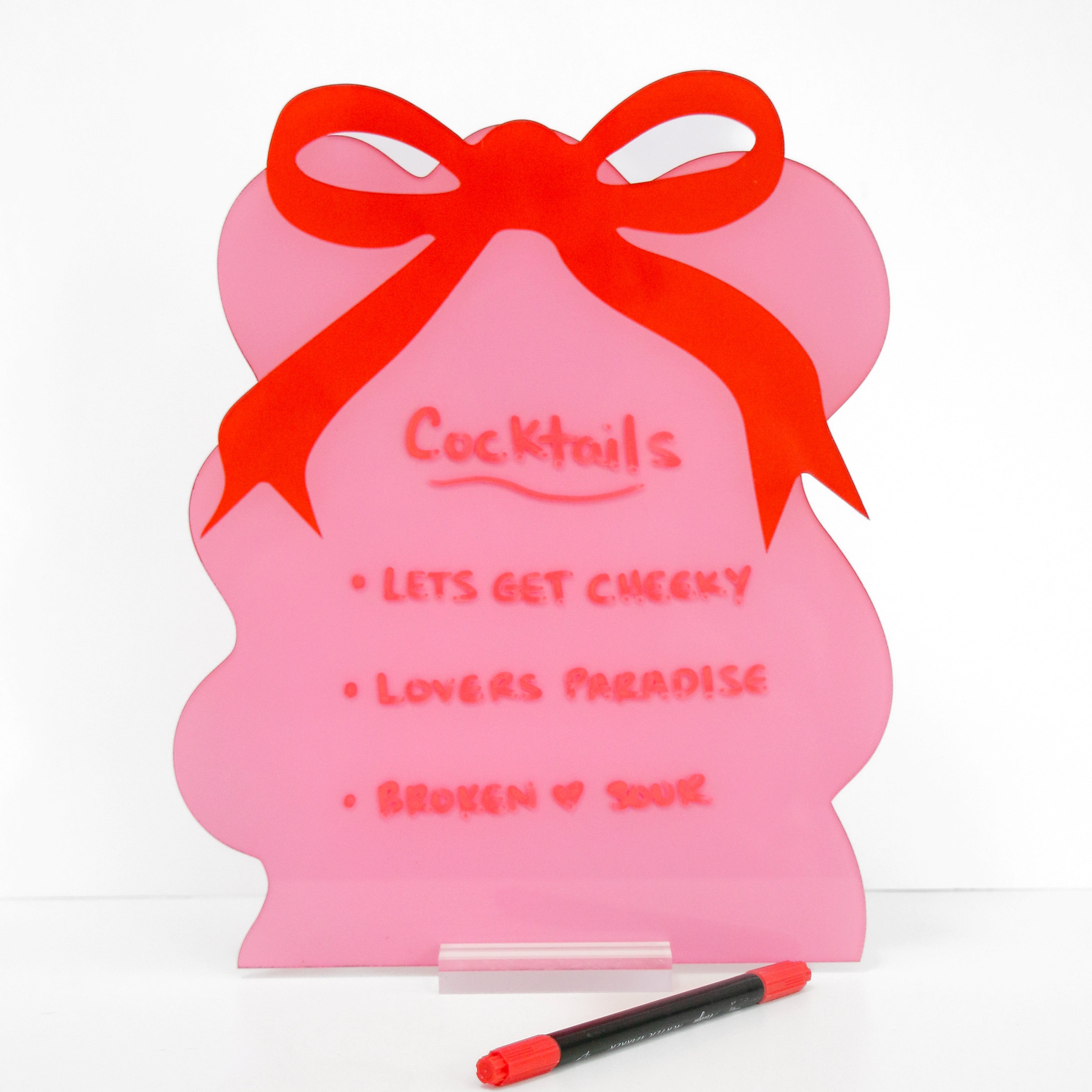 Pink And Red Bow Standing Dry Erase Board