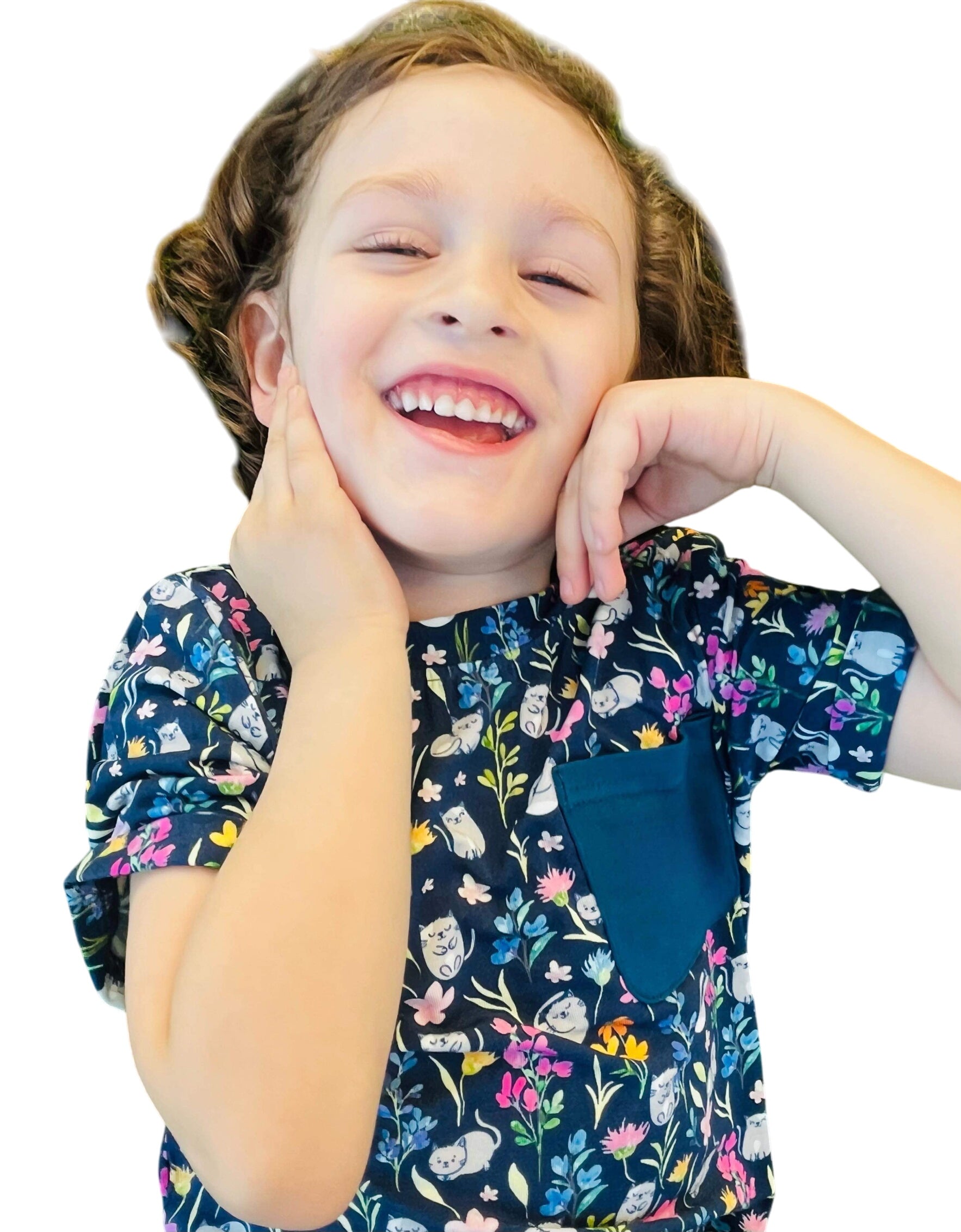 Set Of 2 Clawed Meownet Floral Cats Bamboo Pocket Tees