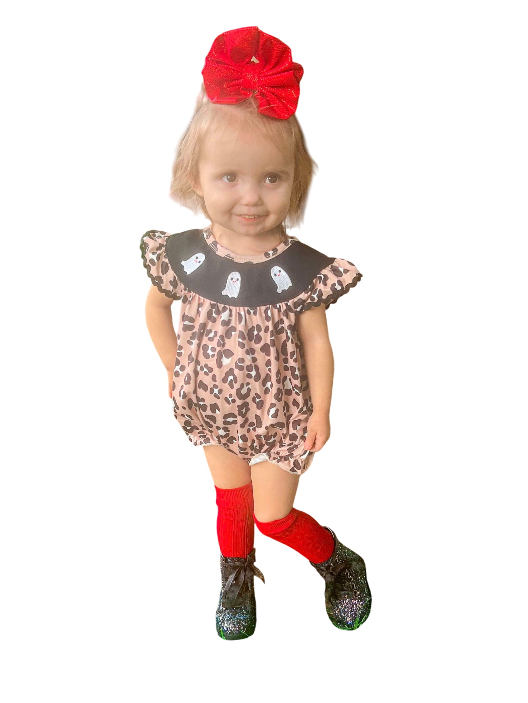 Leopard Ghost Embroidery Romper