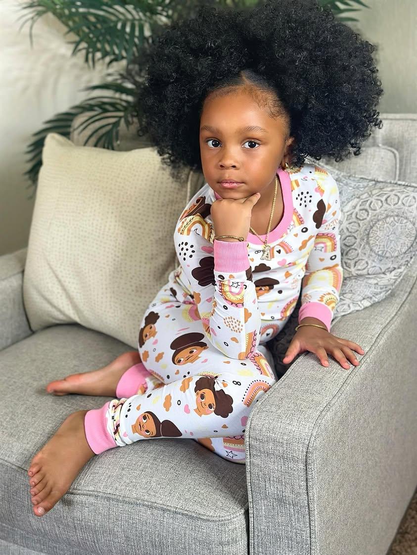 Afros And Rainbows Boho Snug Fit Pajamas Set Girls Toddler Size 4t - 12