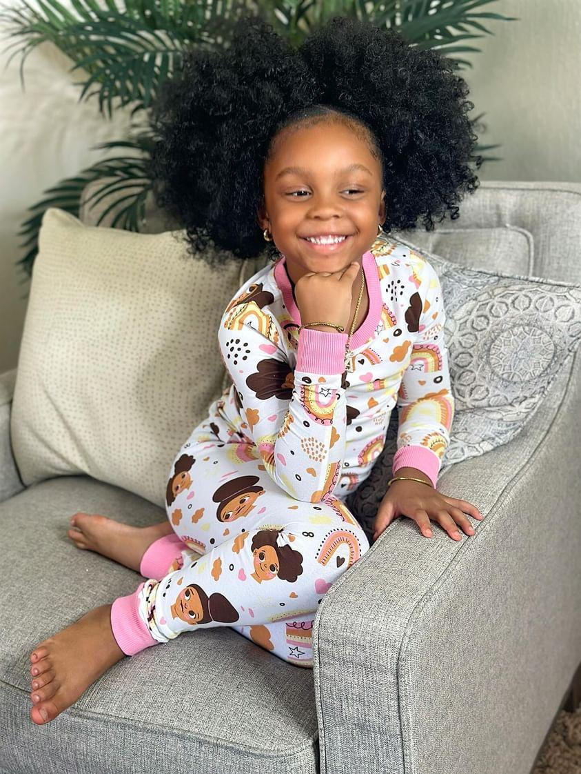 Afros And Rainbows Boho Snug Fit Pajamas Set Girls Toddler Size 4t - 12