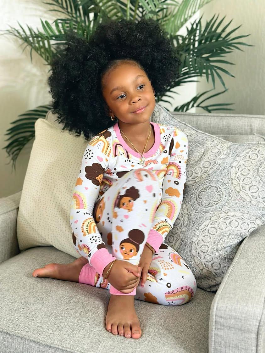 Afros And Rainbows Boho Snug Fit Pajamas Set Girls Toddler Size 4t - 12