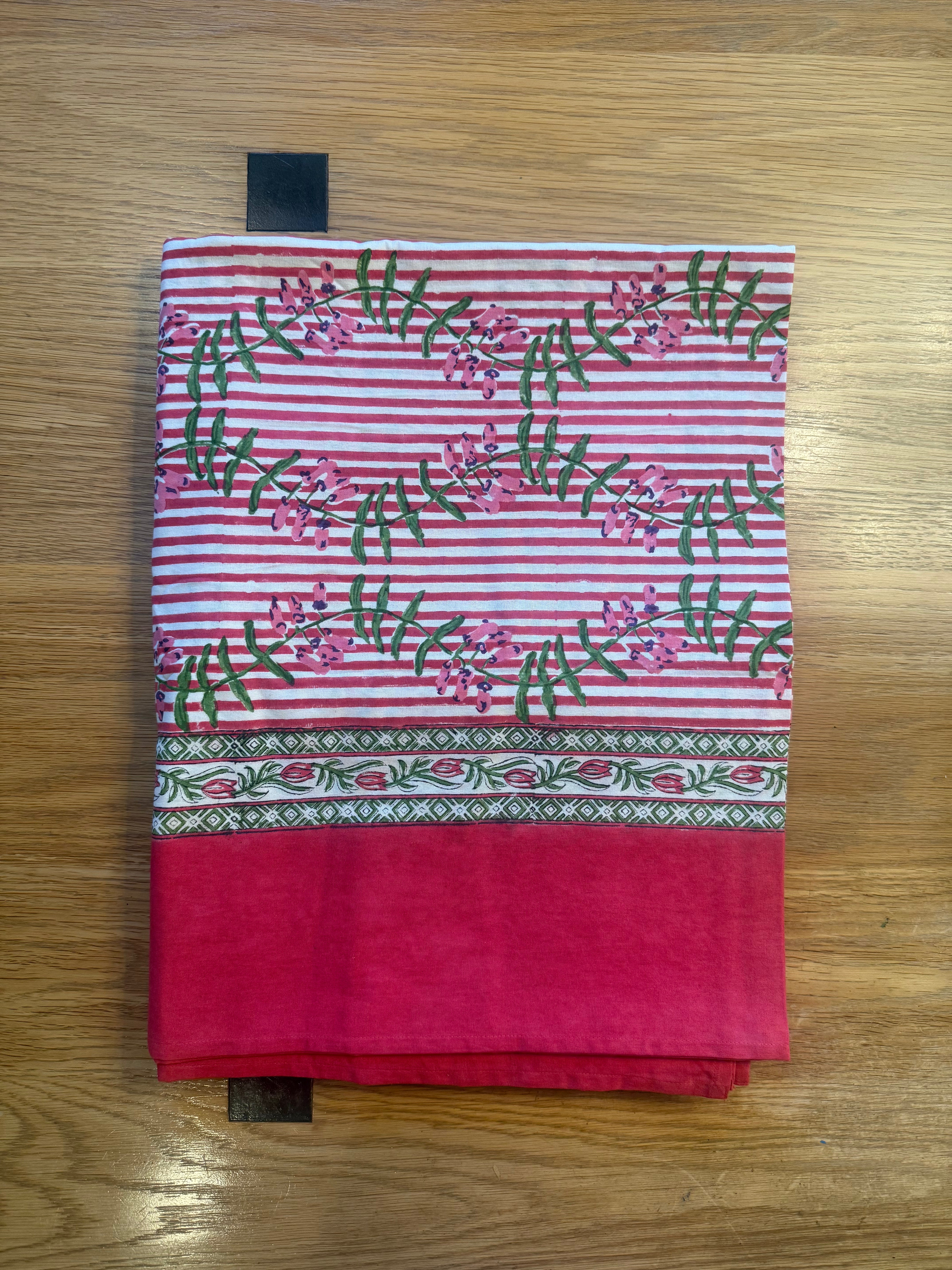 Nantucket Stripe Tablecloth In Holiday Pink