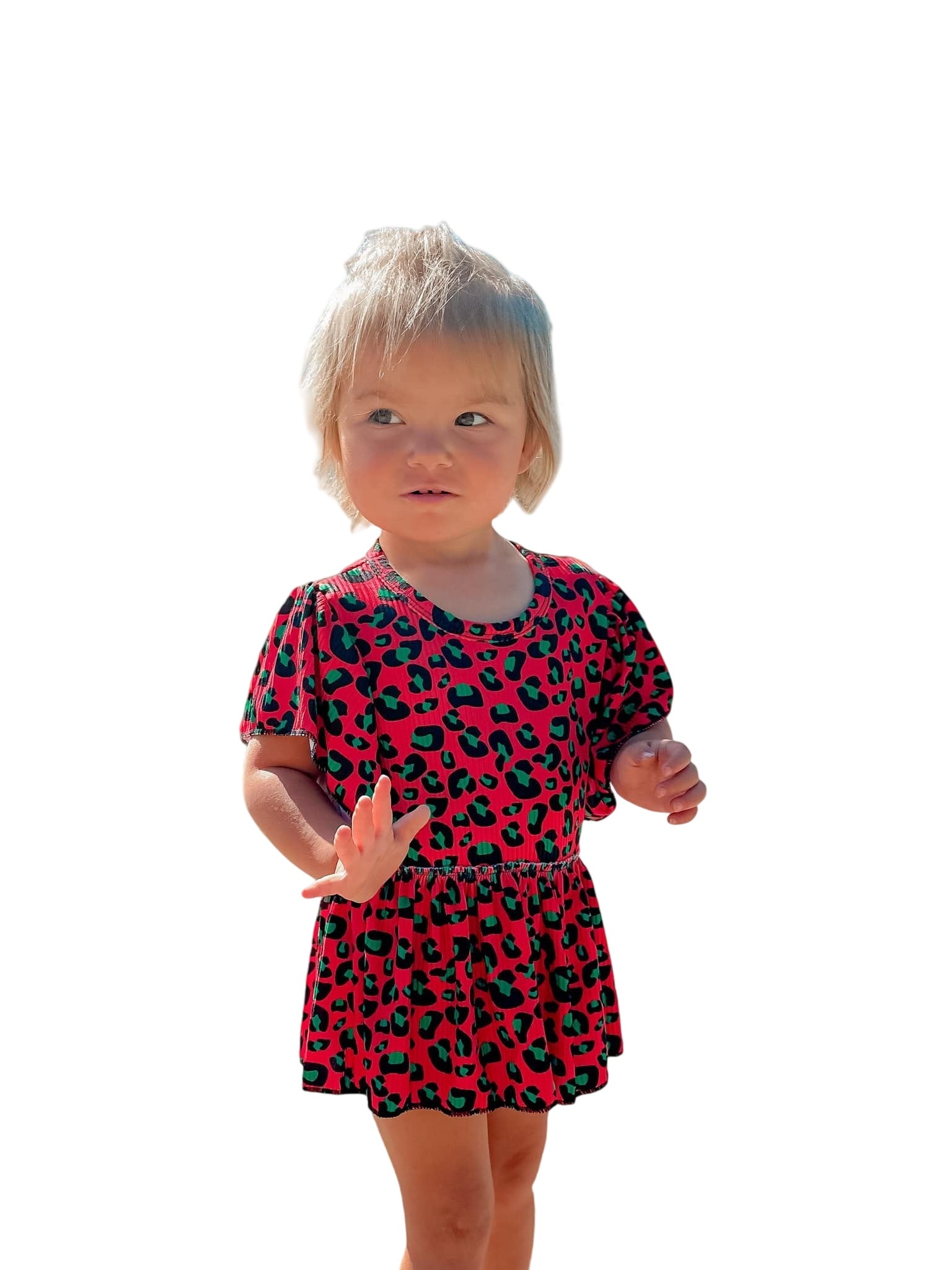 Christmas Leopard Ribbed Skirted Romper