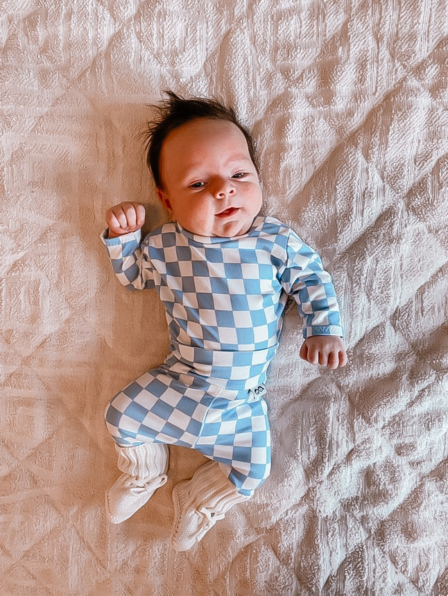Blue Retro Checkered Lounge Top