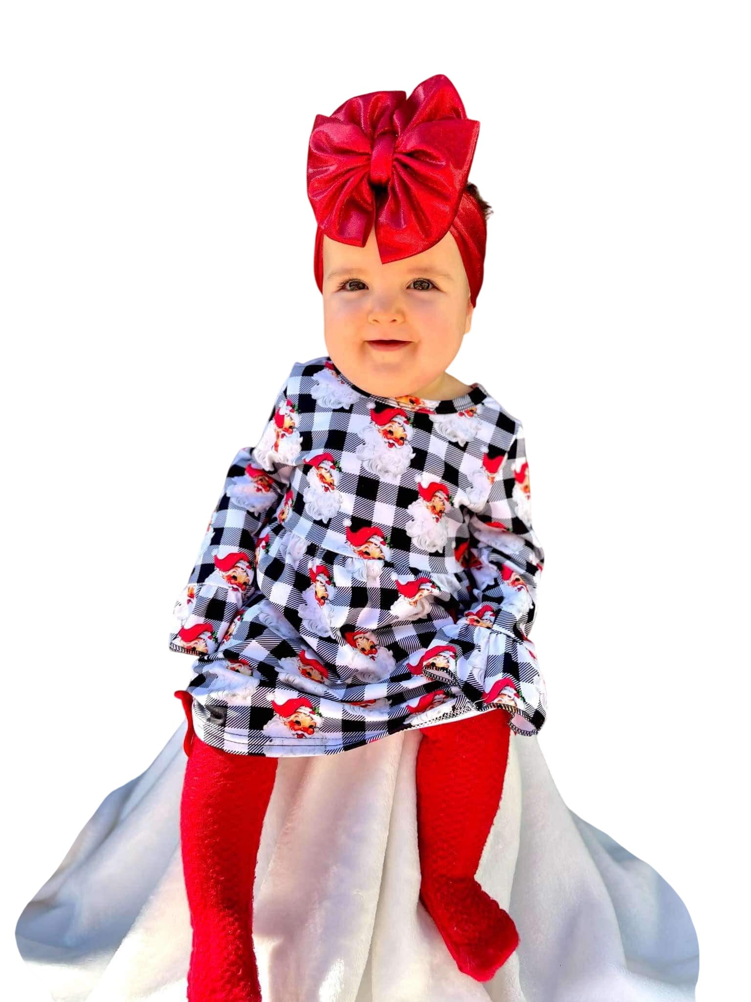 Checkered Santa Bell Sleeve Dress